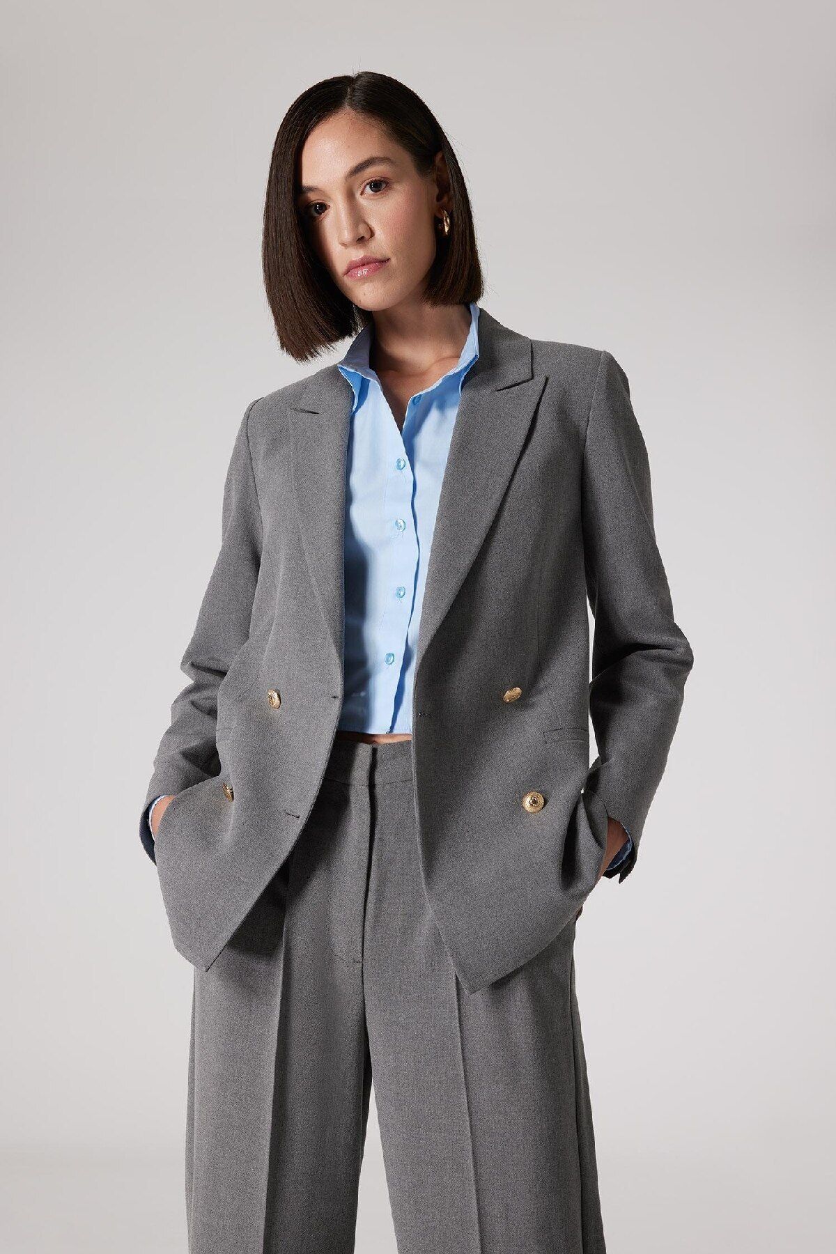 DeFacto-Sorbe X Double Breasted Collar Basic Plain Button Blazer Jacket D9922Ax24Au 5