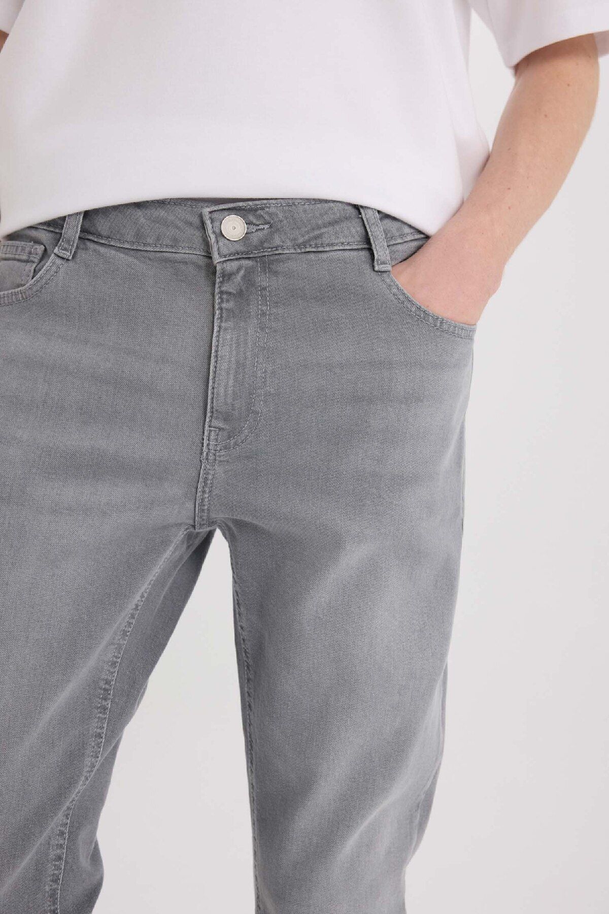 شلوار جین خاکستری مردانه SLIM FIT BARK JEAN اورجینال Defacto