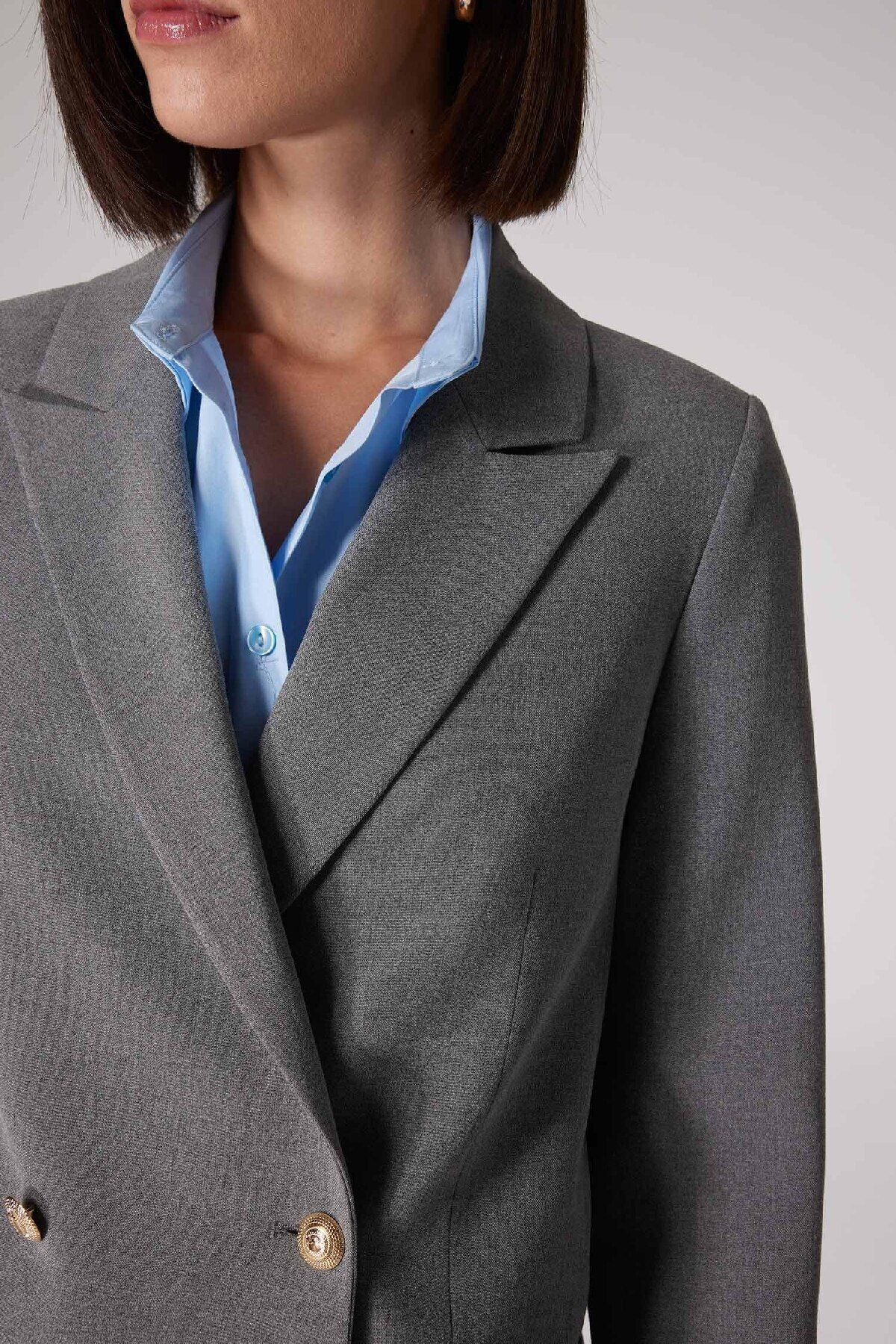 DeFacto-Sorbe X Double Breasted Collar Basic Plain Button Blazer Jacket D9922Ax24Au 6