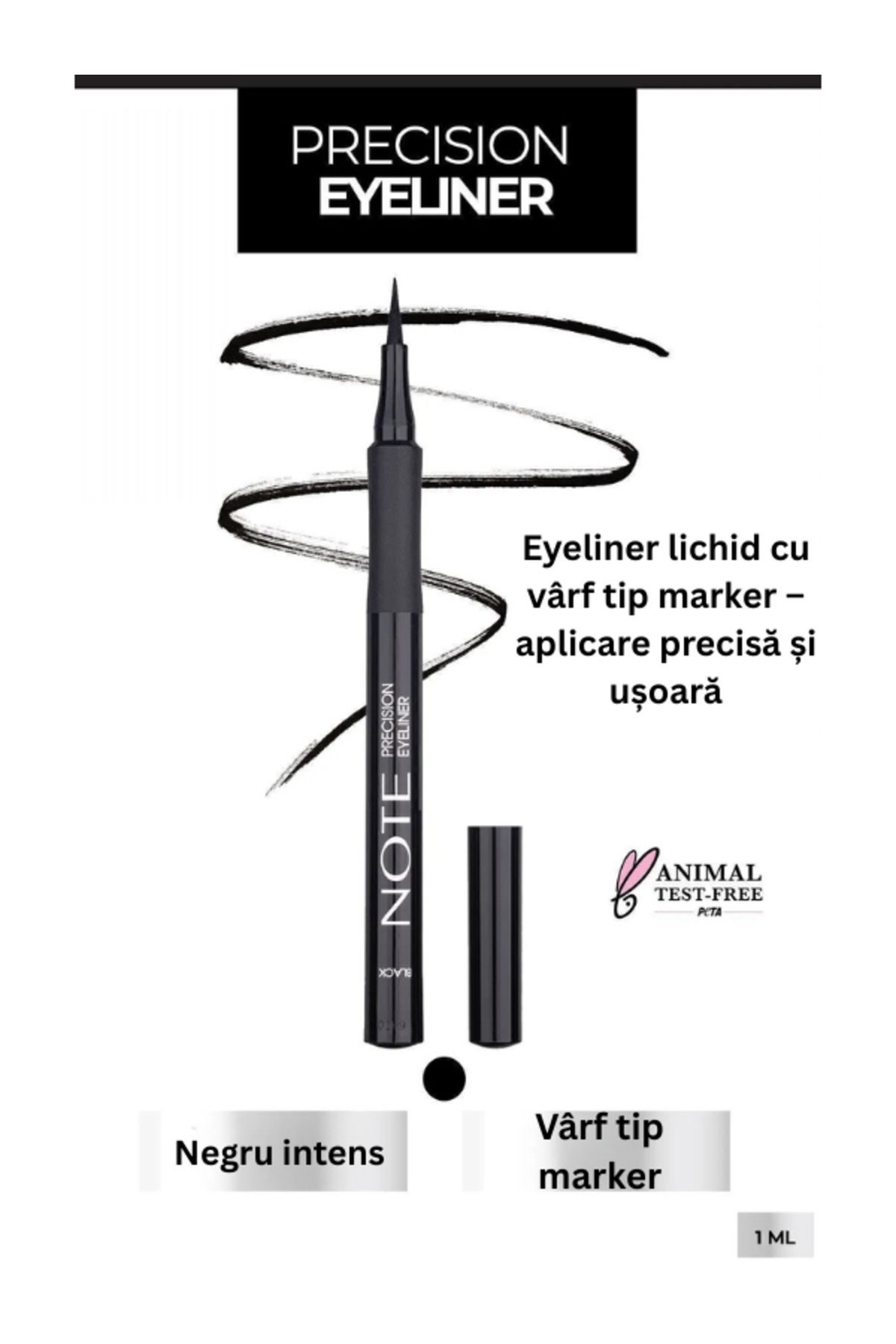 NOTE Eyeliner Lichid Cu Vârf Tip Marker – Precision – Negru - One Size