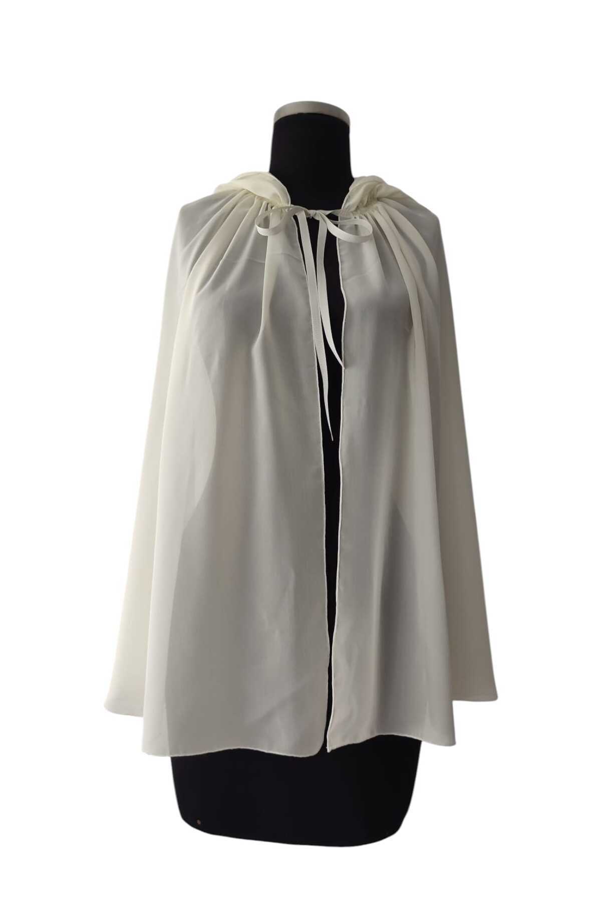 MODA NUR-Cream Colored Bridal Bolero Cape, Chiffon Design with Cap 1