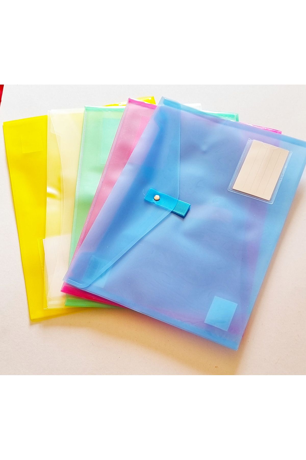 Modellino-5 Pcs 5 Colors Transparent Thick A4 Velcro File Pocket File 1