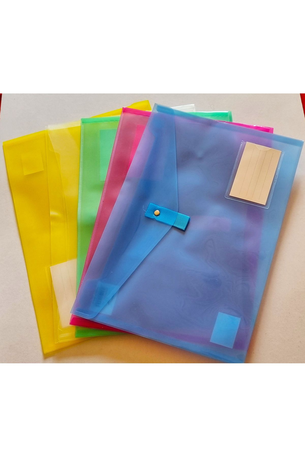 Modellino-5 Pcs 5 Colors Transparent Thick A4 Velcro File Pocket File 2