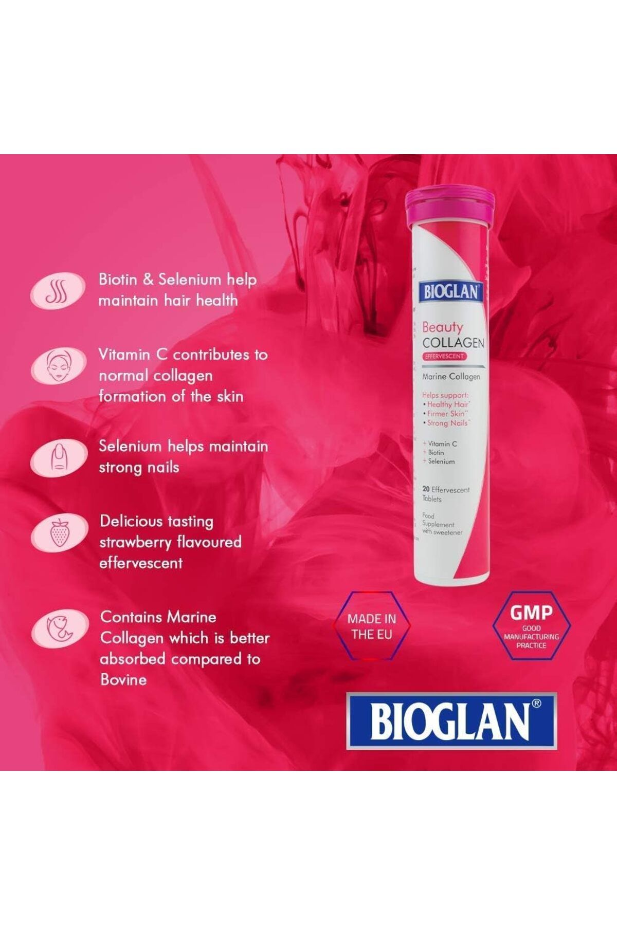 BIOGLAN-بيوجلان كولاجين فوار 1000 ملغ كولاجين بحري محلل 20 نكهة التوت الفوار 3
