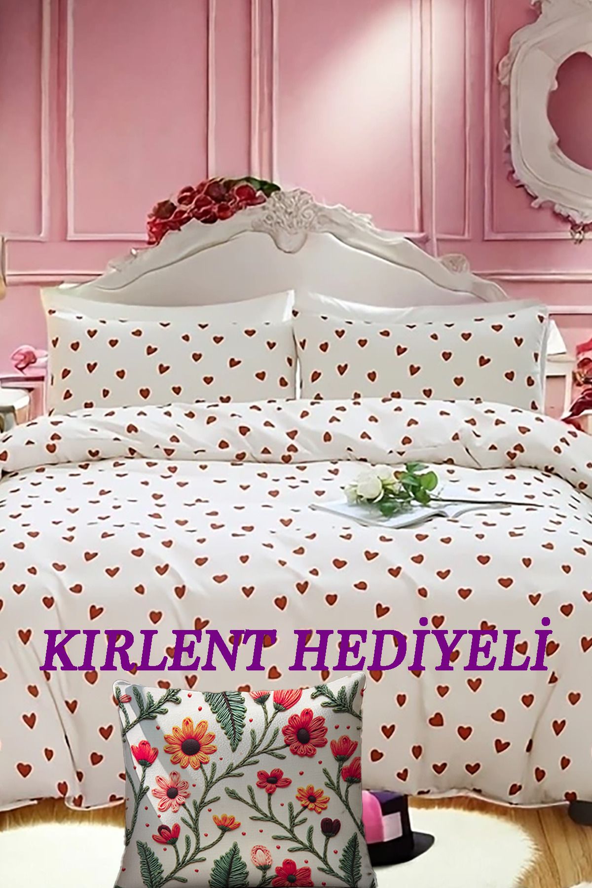 Hediyeli Love Çift Kişilik Nevresim Seti | Nevresim Ve Yastık Kılıfı | Çarşafsız