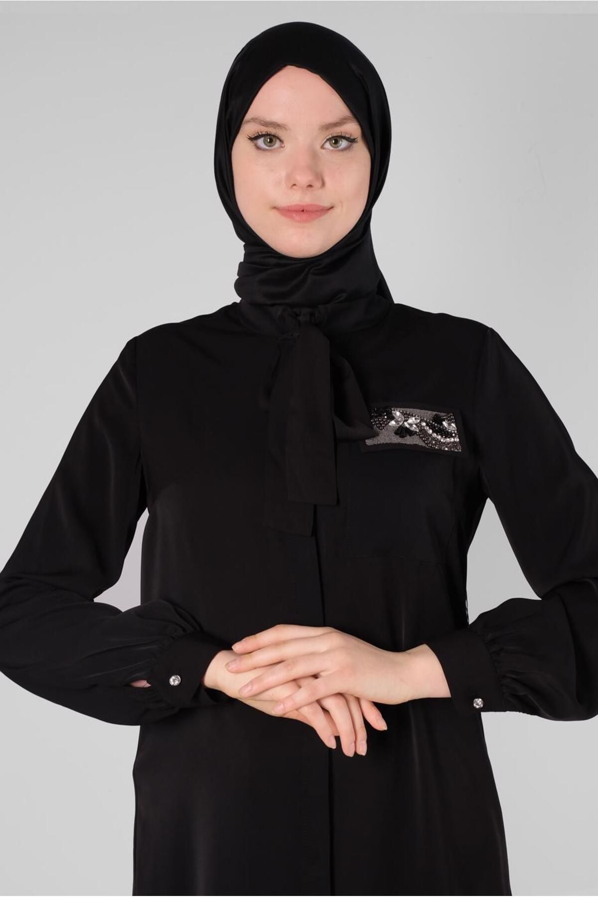 تونیک یقه روسری مهره دوزی با جزئیات 43530 Alvina