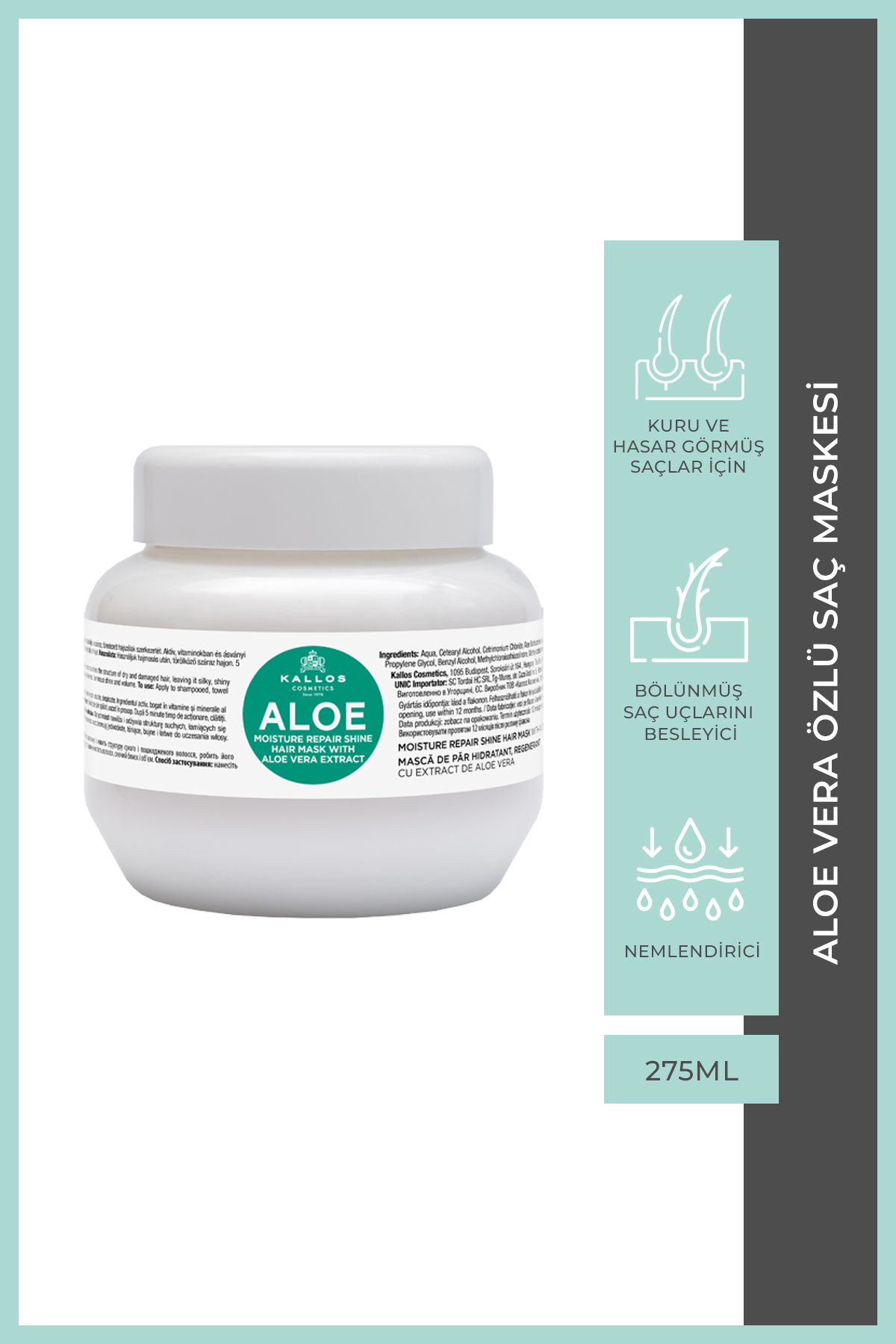 Kallos Cosmetics Kallos Aloe Vera Özlü Saç Bakım Maskesi 275ml | Kırılma Önleyici Ve Derinlemesine Nemlen 588132 — KJMN1203