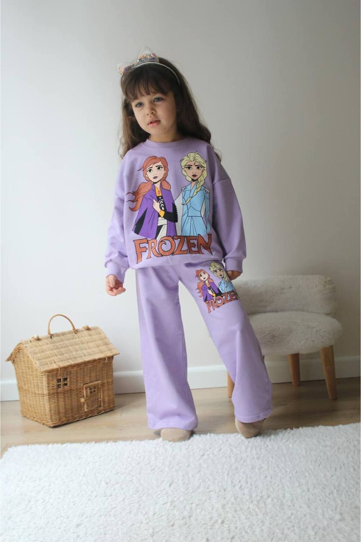 SACRO KİDS-Frozen Printed Seasonal Girl's Suit 2