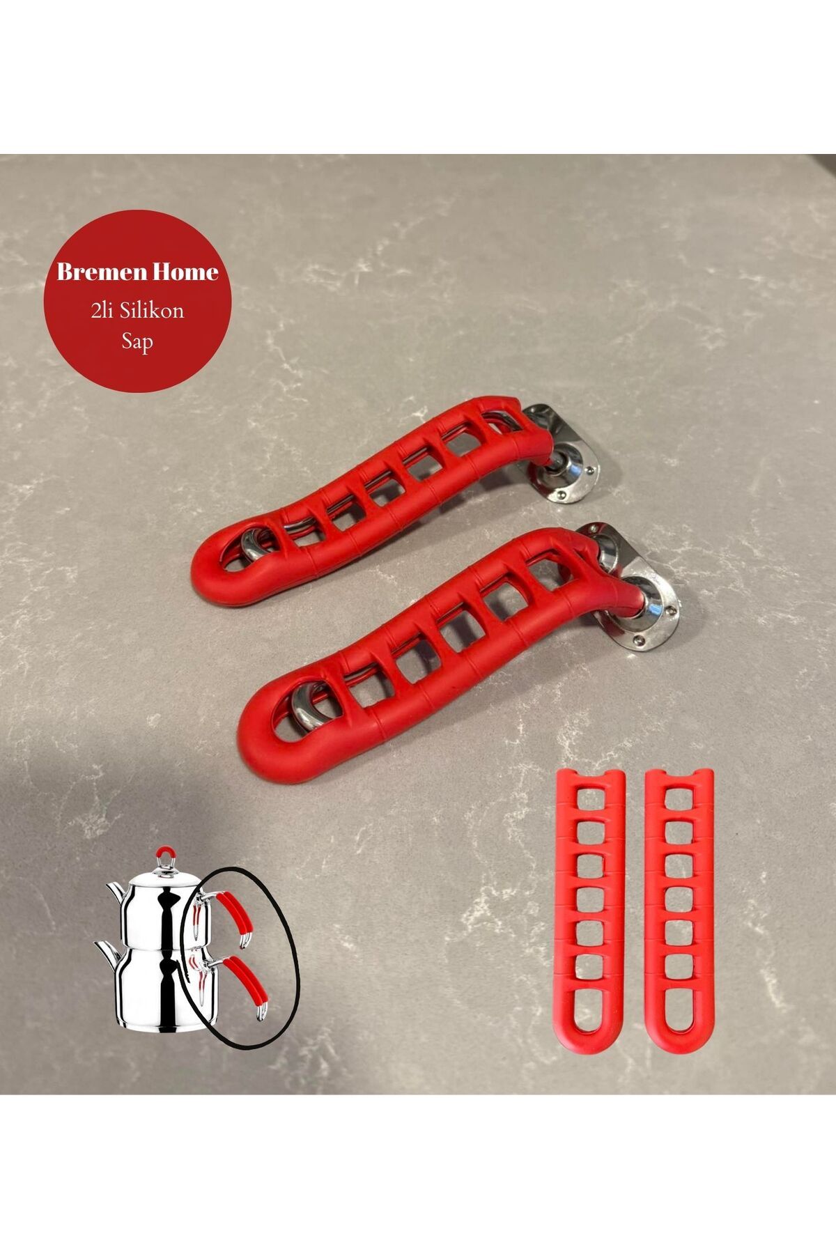 Bremen Home 2li Silikon Sap Çelik Saplı Çaydanlıklar için Tutacak (12cm-Kırmızı)