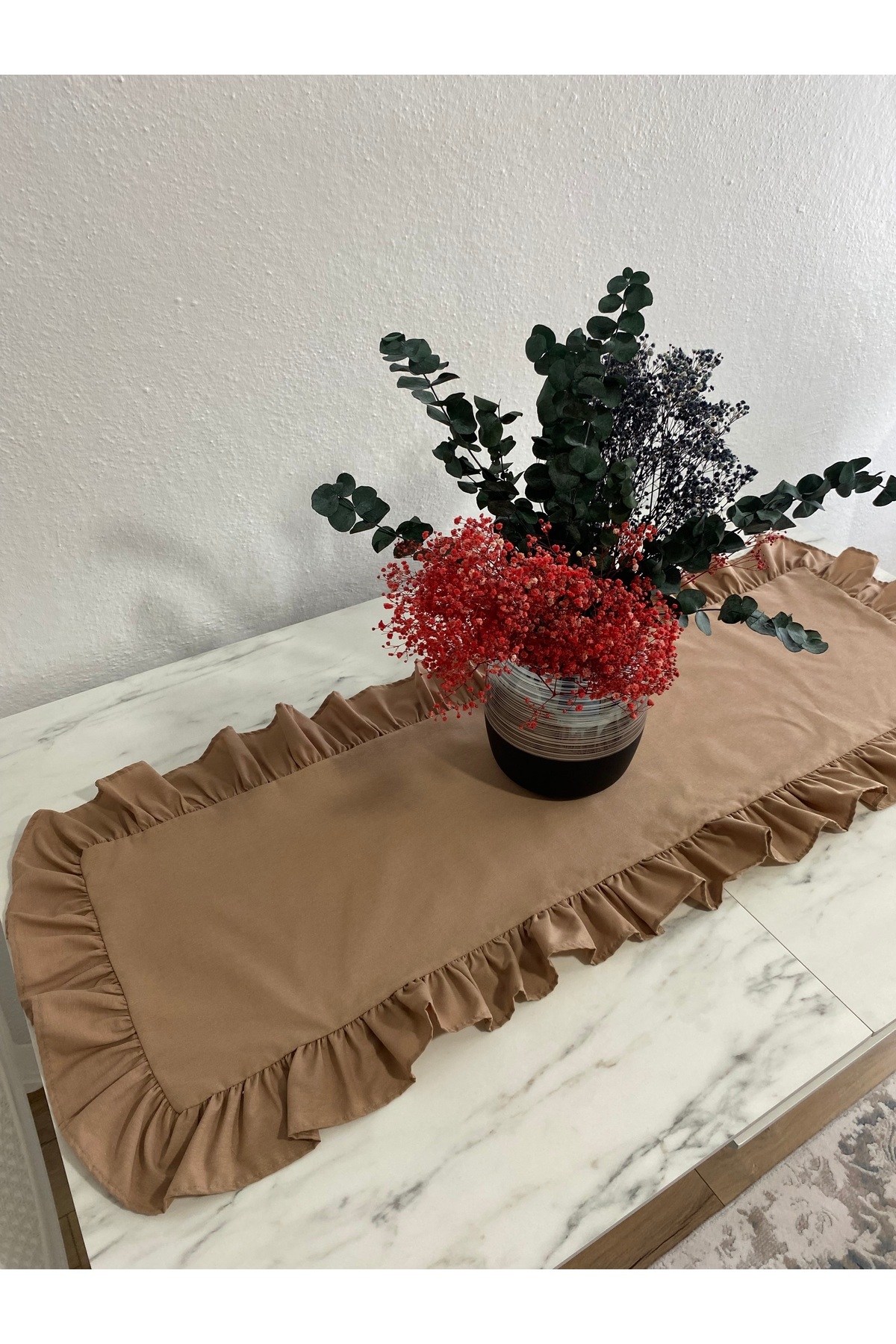 LILYUM-Ruffled Cotton Polyester Runner 30X80 cm 3