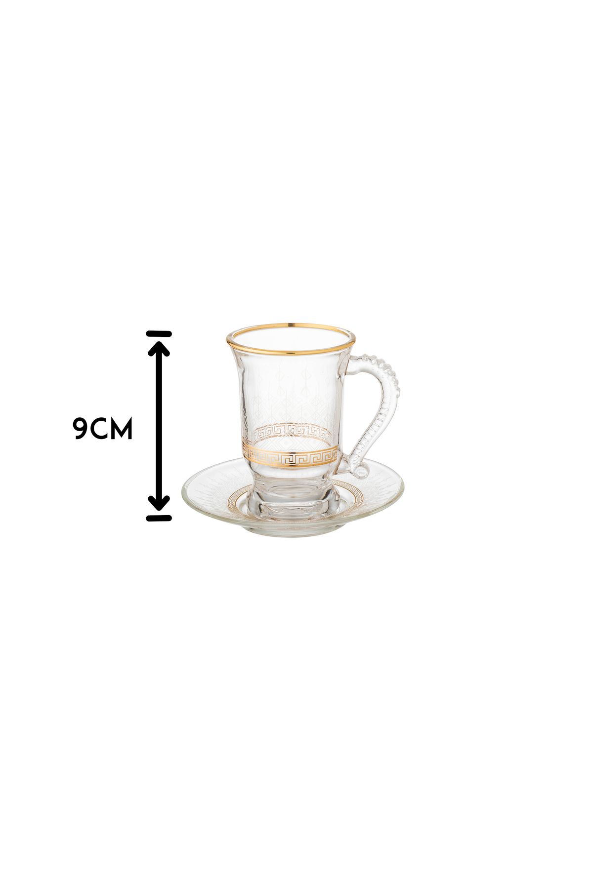 Dania-Clear glass teacup and saucer set with exquisite gold engraving, consisting of 6 teacups and 6 saucers 3