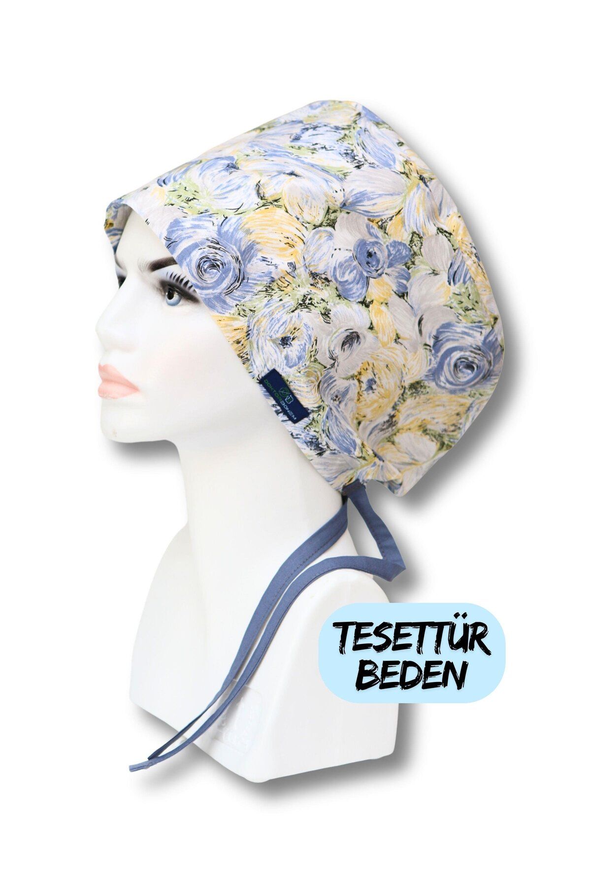 doktorbonem Tesettür Beden Yağlı Boya Çiçekler Mavi Cerrahi Bone Doktor Hemşire Sağlıkçı Hastane Bonesi