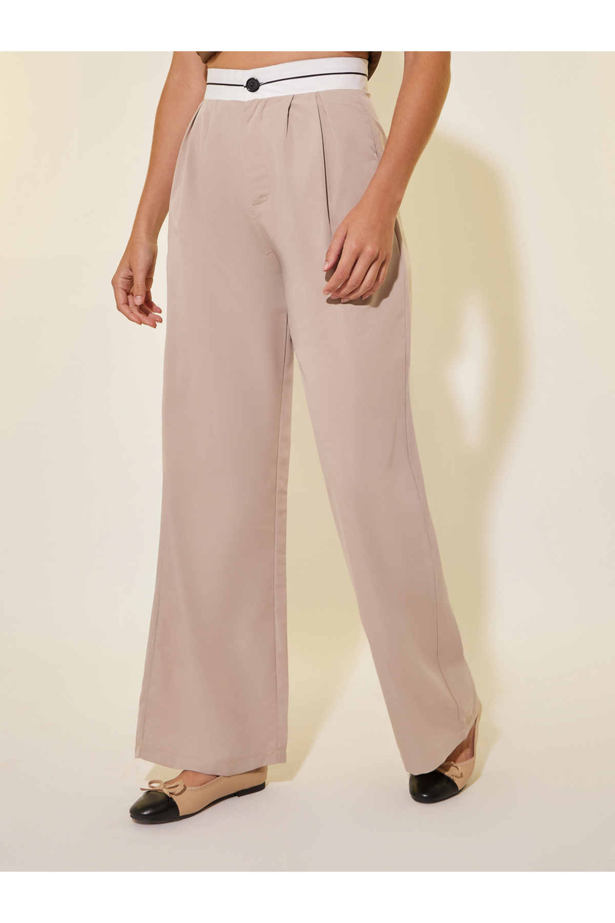 Take Two By Styli-Solid Contrast Waistband Wide Leg Pants 2