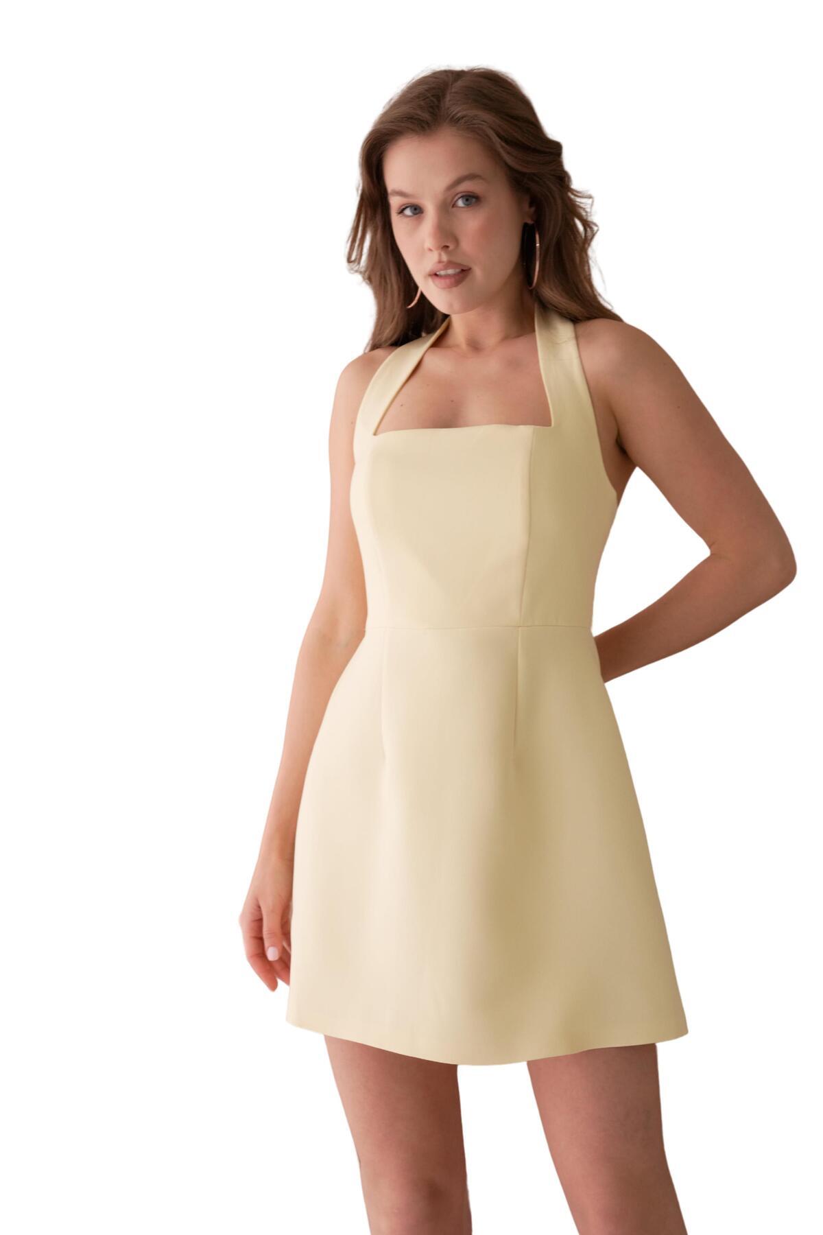 Moda Amore-Strappy Square Neck Mini Graduation & Prom & Evening Dress 4