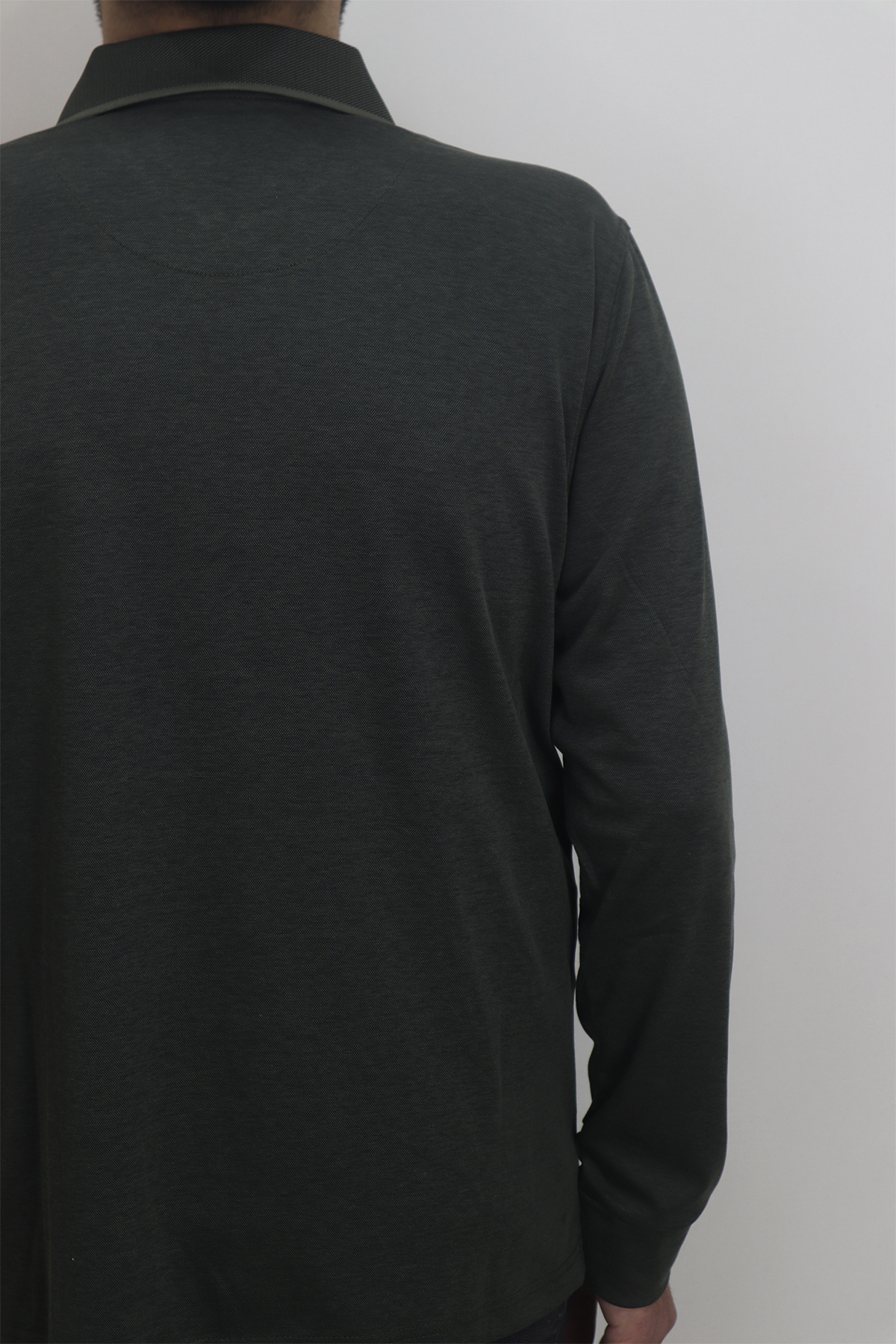 Özhürmet Triko-Fistan Store Men's Khaki Green Solid Classic Cut Comfortable Fit Single Pocket Polo Neck Long Sleeve T-Shirt 4