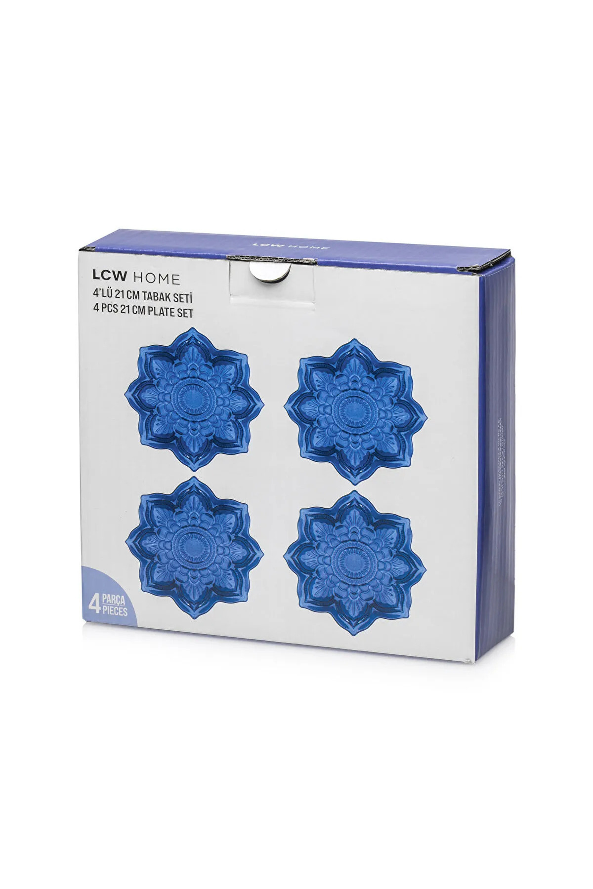 LC Waikiki-Lcw Home Navy Blue Flower Figured Glass Cake Plate Set of 4 21 cm 4