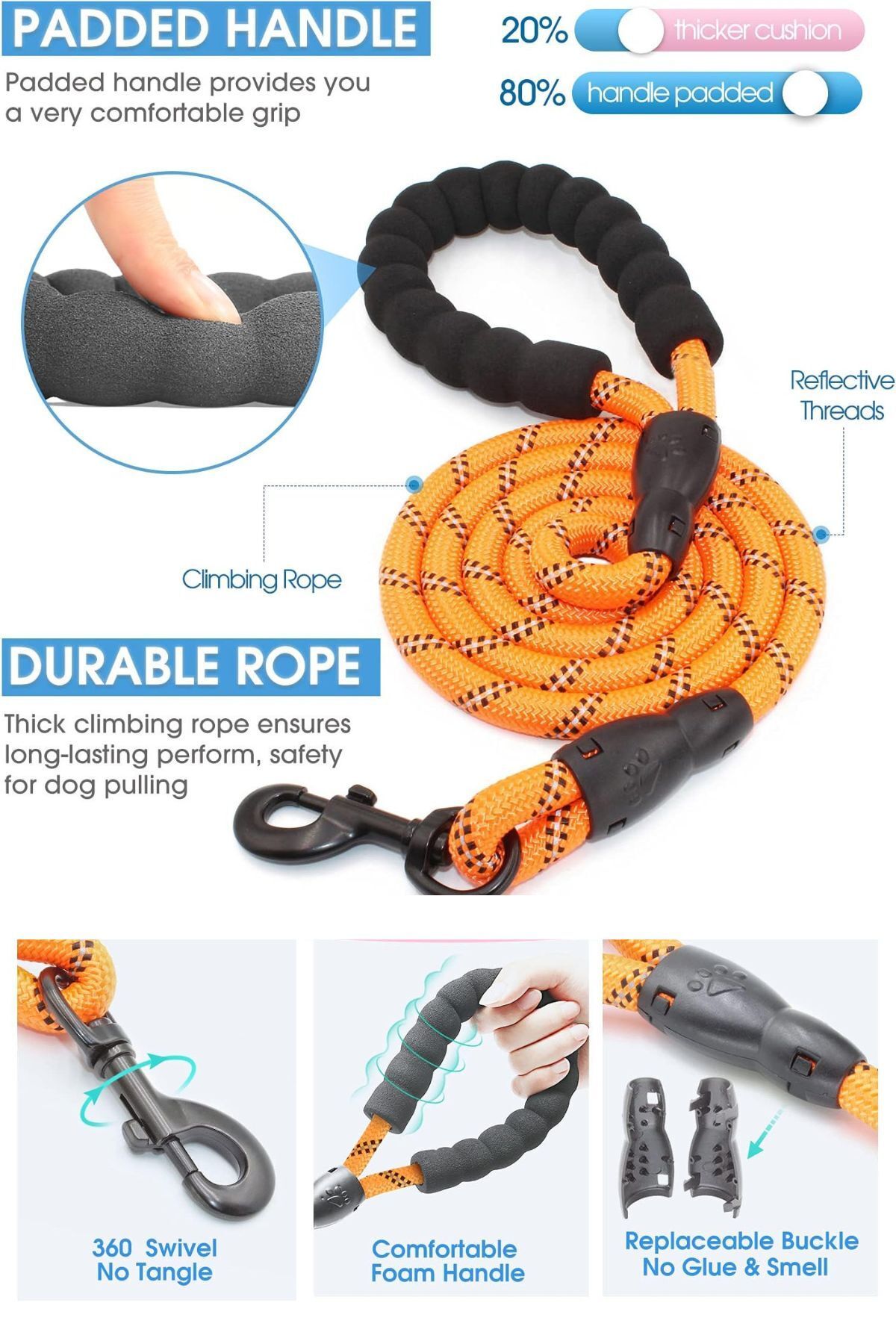 ESPAW-Dog Leash with Reflectors and Walking and Training Set for Medium and Large Breed 8