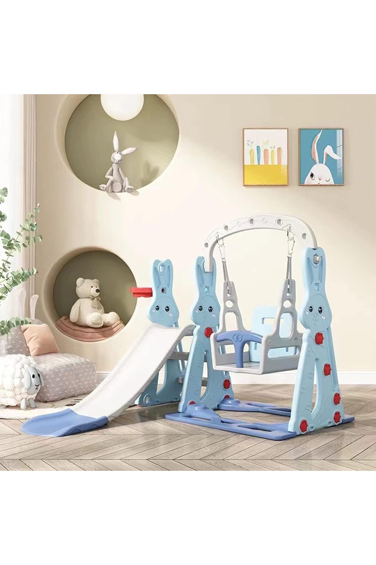 COOYA-3 In 1 Plastic Rabbit Theme Swing And Slide Indoor Play Game Set,143x140x110cm,Rounded Edges 5