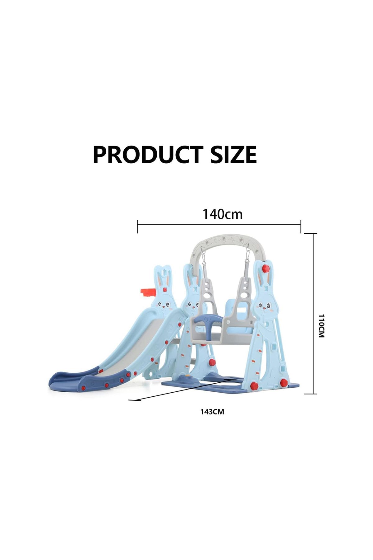 COOYA-3 In 1 Plastic Rabbit Theme Swing And Slide Indoor Play Game Set,143x140x110cm,Rounded Edges 4