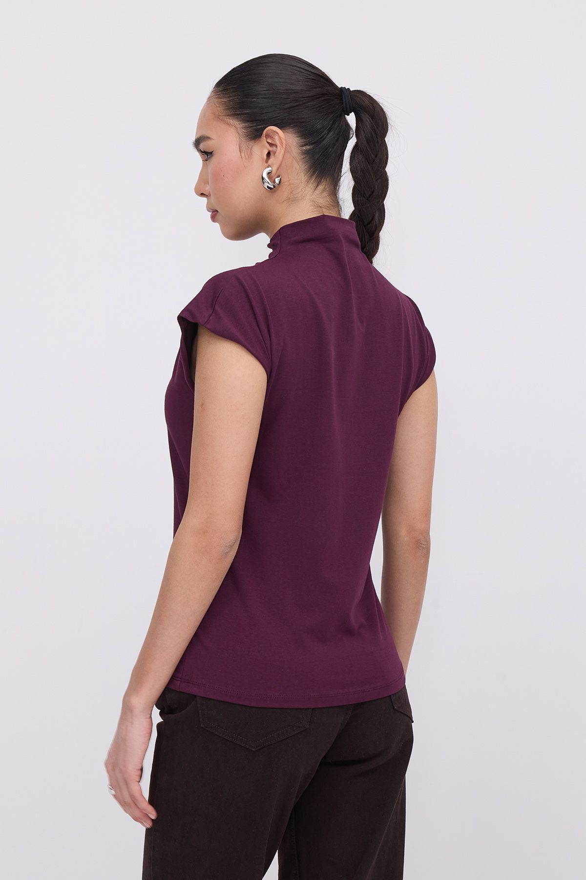 Addax-Stand Collar Basic Blouse B1553-İ11 6