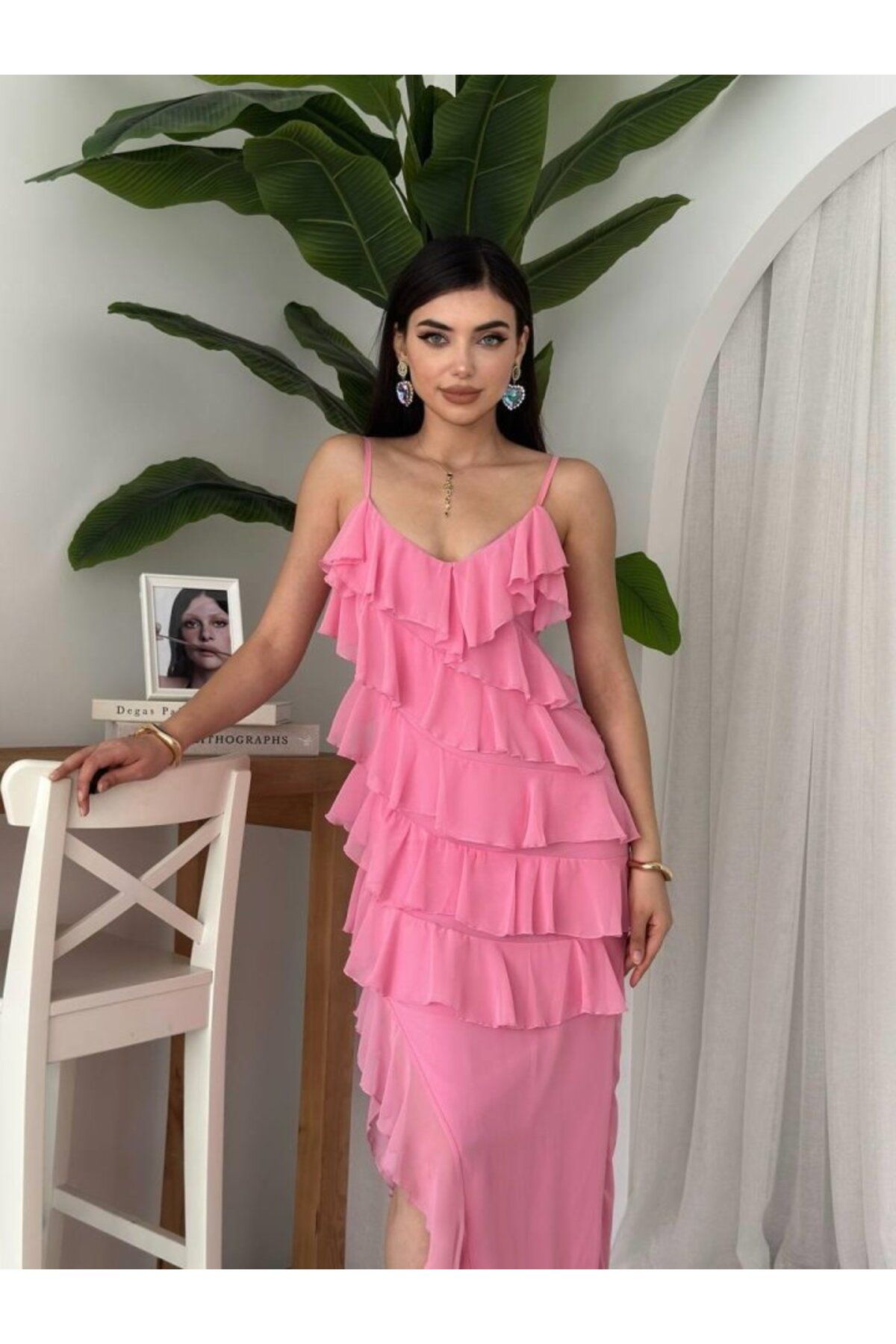 velmorafashion Ples Yırtmaç Detaylı Elbise