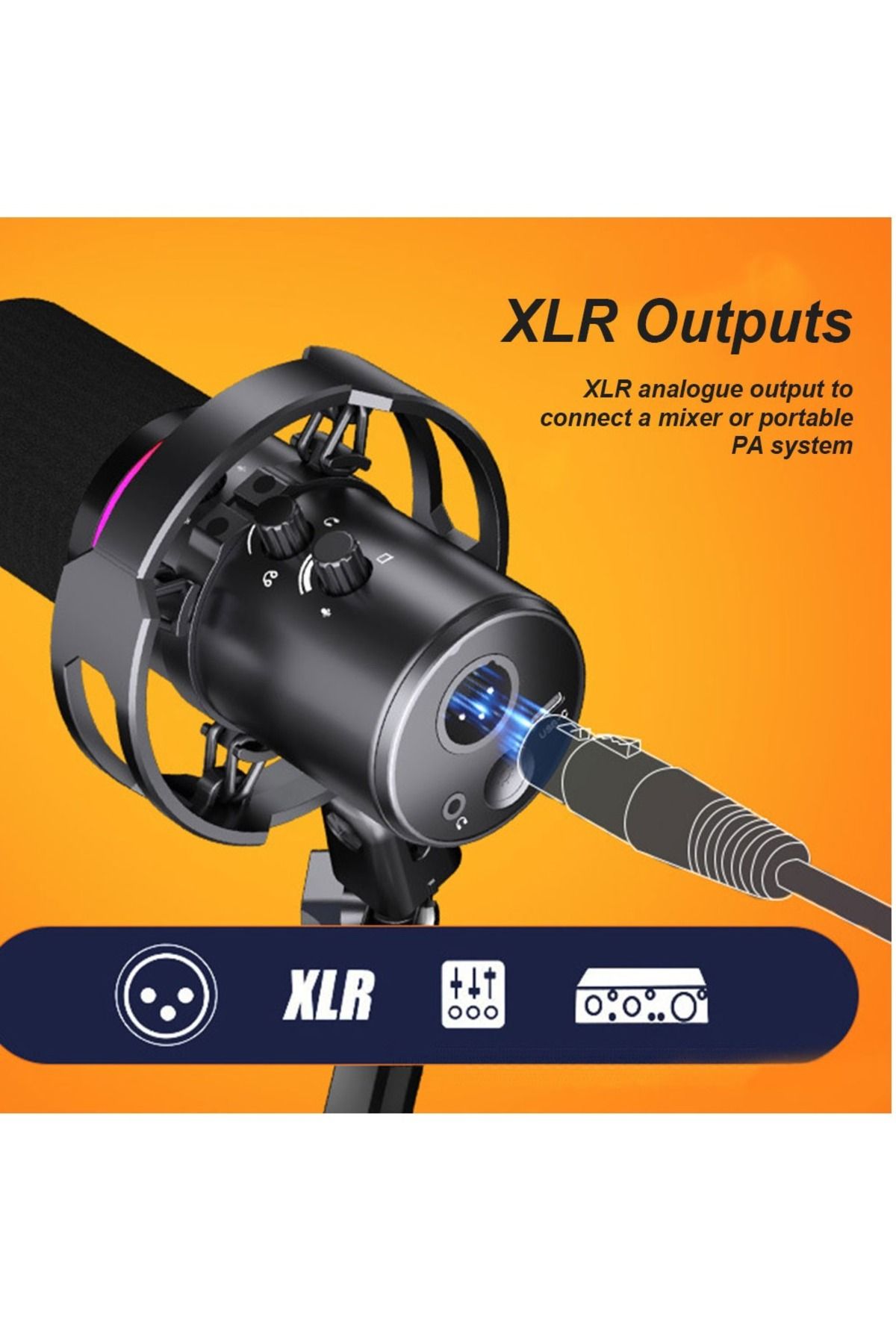 FlashHawk-XLR/USB Dynamic Microphone Kit, RGB Podcast Mic with Mute, Gain Knob, Volume Control 3