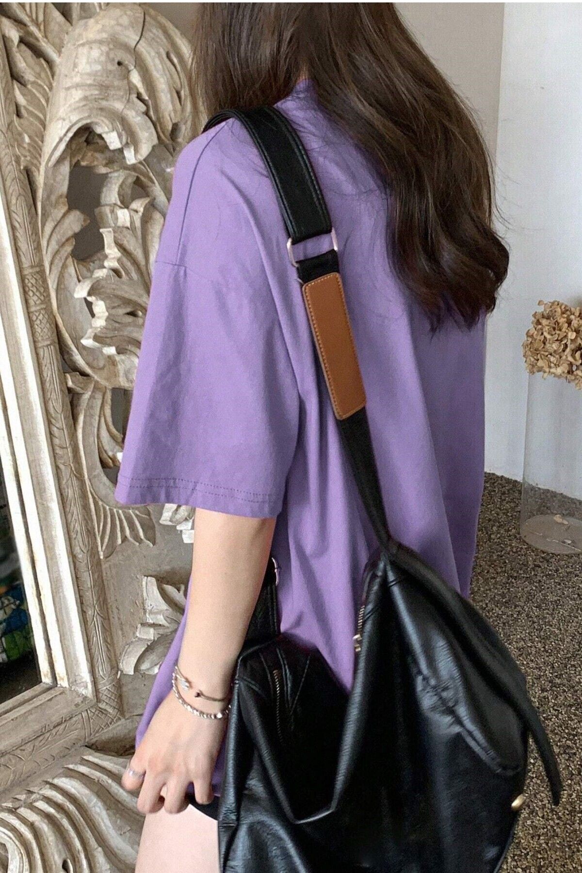 Know-Women's Purple Crew Neck Thousand Printed Oversize T-Shirt 2