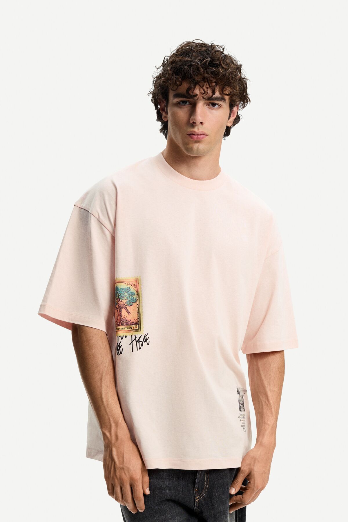 تی شرت آستین کوتاه طرح دار سایز بزرگ Bershka