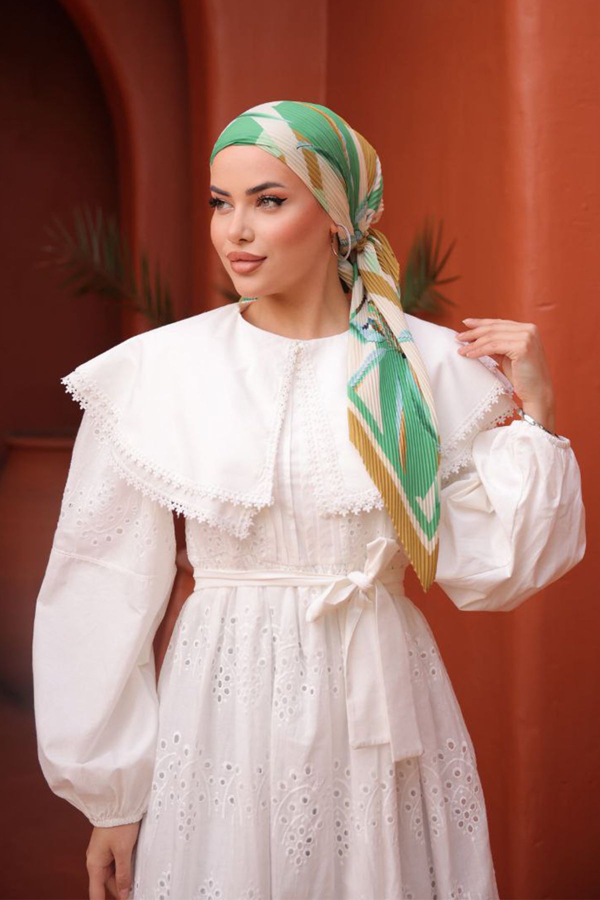 giyze-Collar Detailed Lace Dress White 1421 2