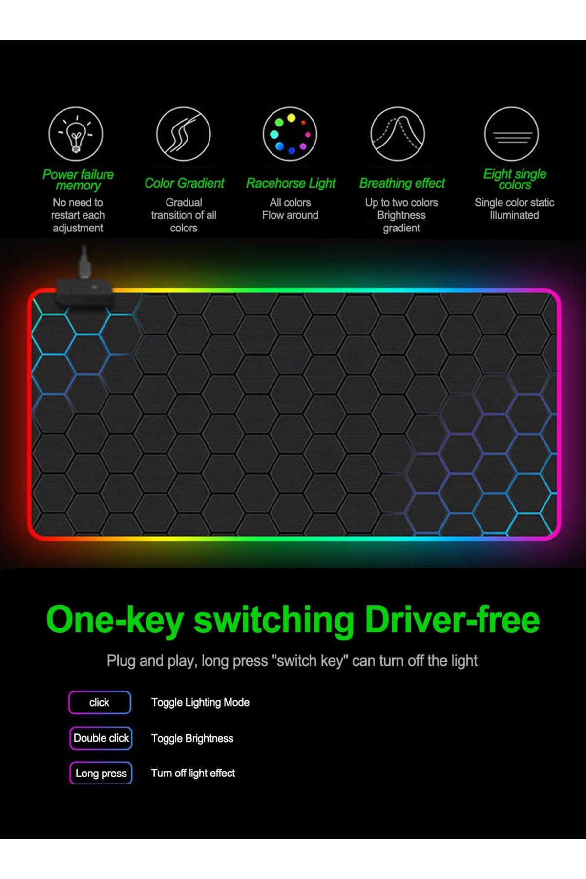 FlashHawk-RGB Gaming Mouse Pad 800*300mm Size,14 LED Modes Extended Large Table Desk Mat Mousepad 3
