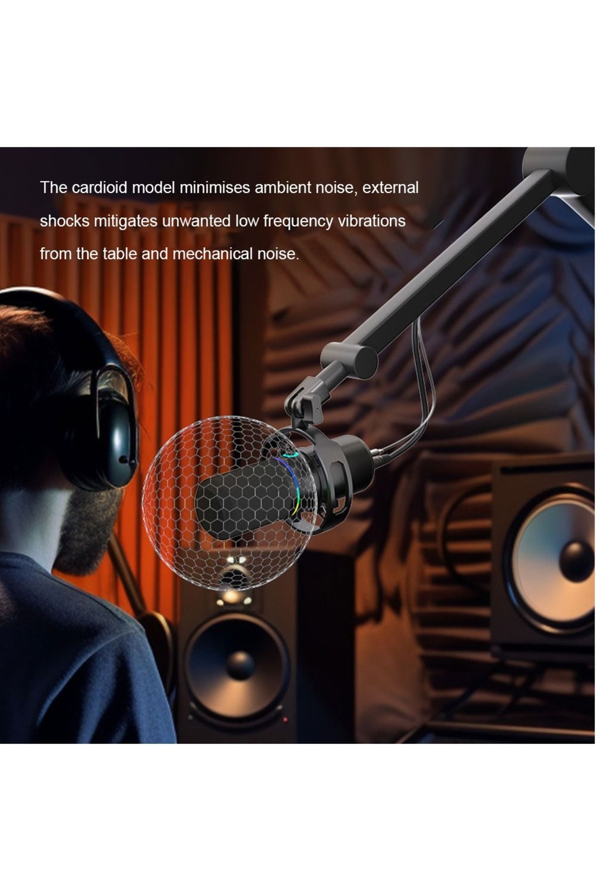 FlashHawk-XLR/USB Dynamic Microphone Kit, RGB Podcast Mic with Mute, Gain Knob, Volume Control 7