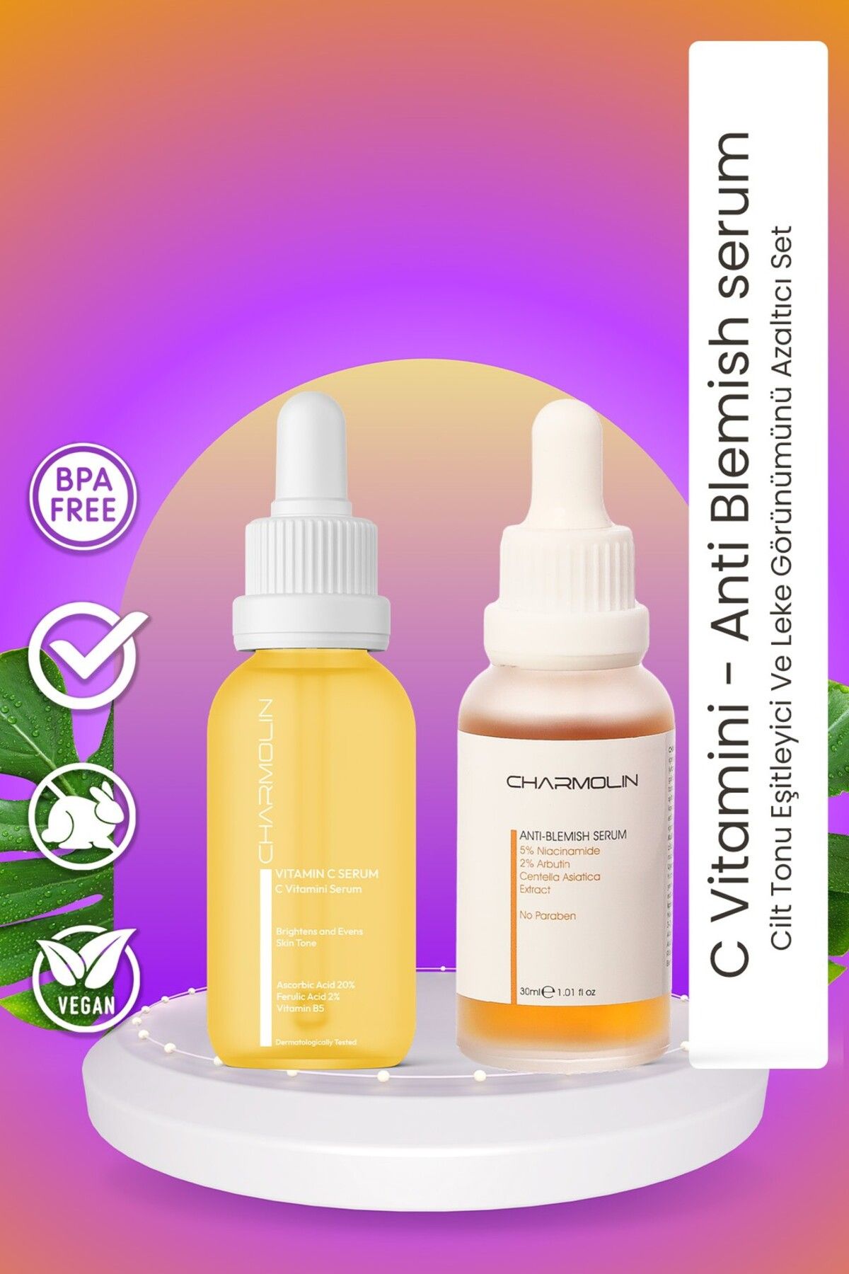 CHARMOLİN Leke Karşıtı Aydınlatıcı Vitamin C Serum ve Renk Eşitleyici Leke Karşıtı Aydınlatıcı Serum Seti