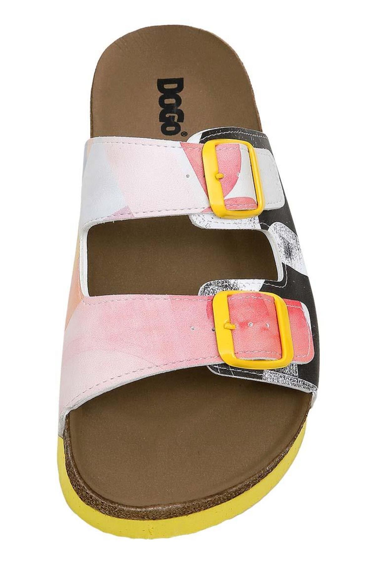 Dogo-Women's Vegan Leather Multicolor Slippers - Geometric Shapes Design 6