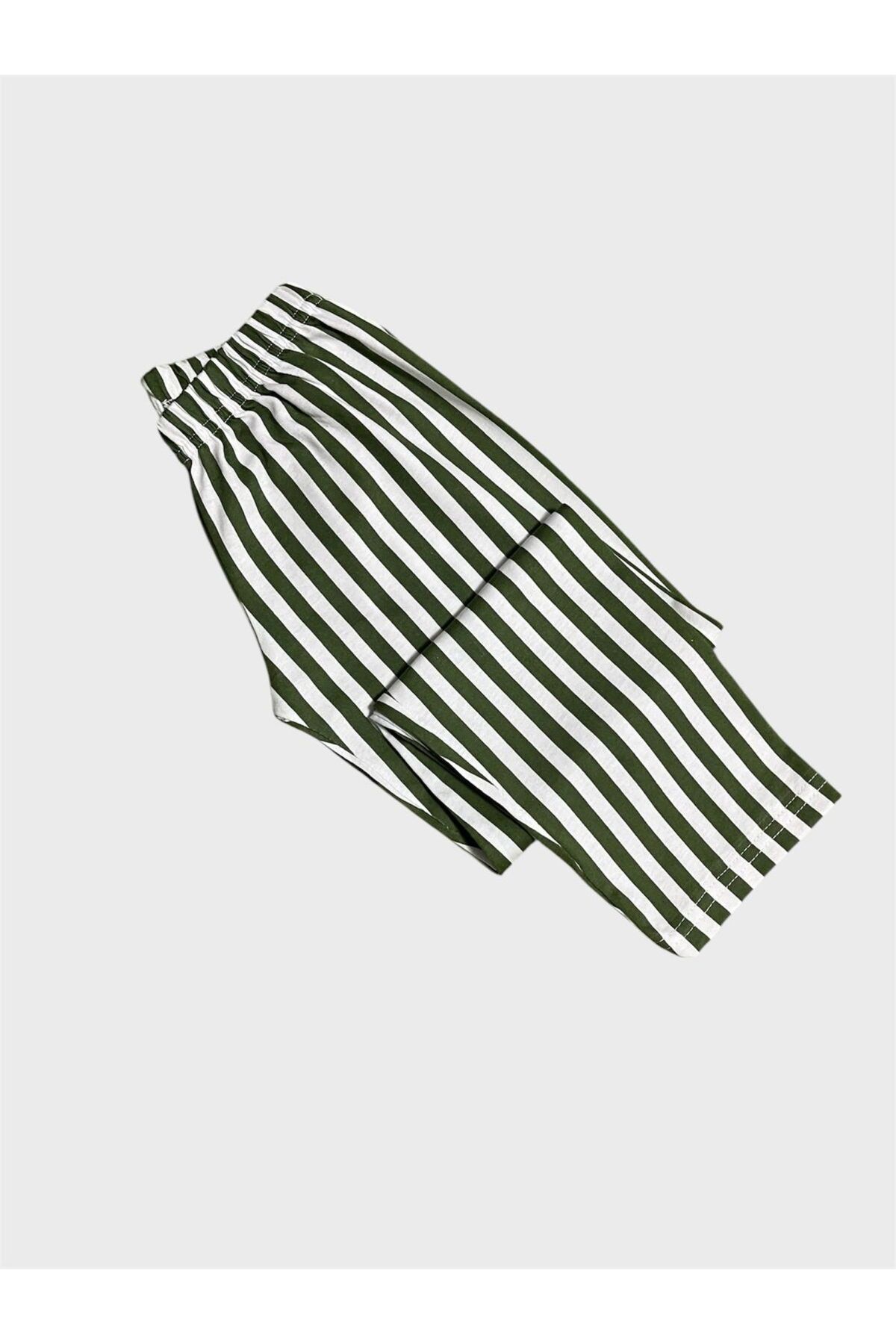 Genel Markalar Erkek Çocuk %100 Pamuklu Yeşil Çizgili Gömlek Yaka Düğmeli Kısa Kollu Yazlık Pijama Takımı fotoğrafı 5 (önizleme)