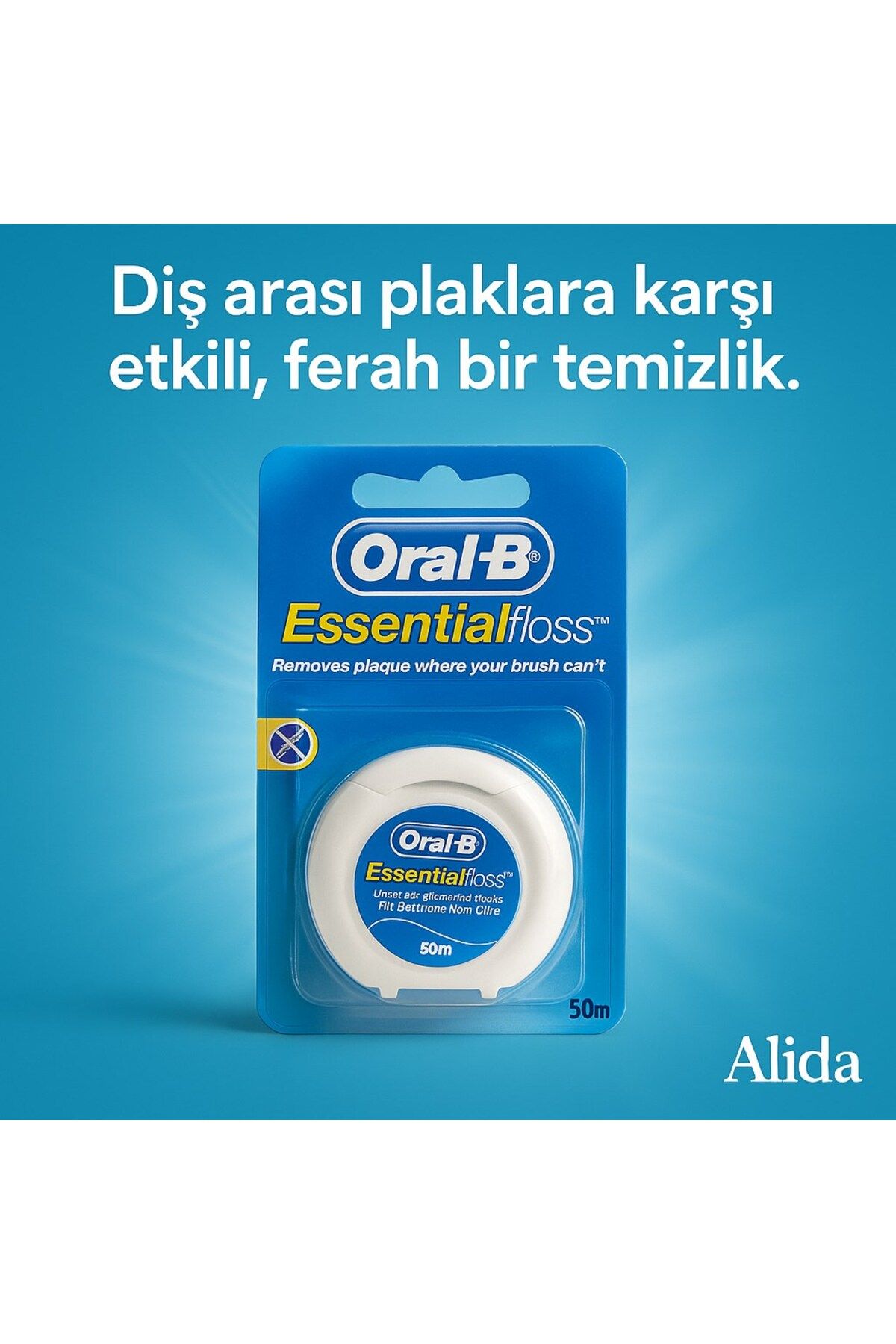 Oral-B EssentialFloss 50m Mumsuz Diş İpi - Nanesiz Unwaxed Diş Arası Temizleyici