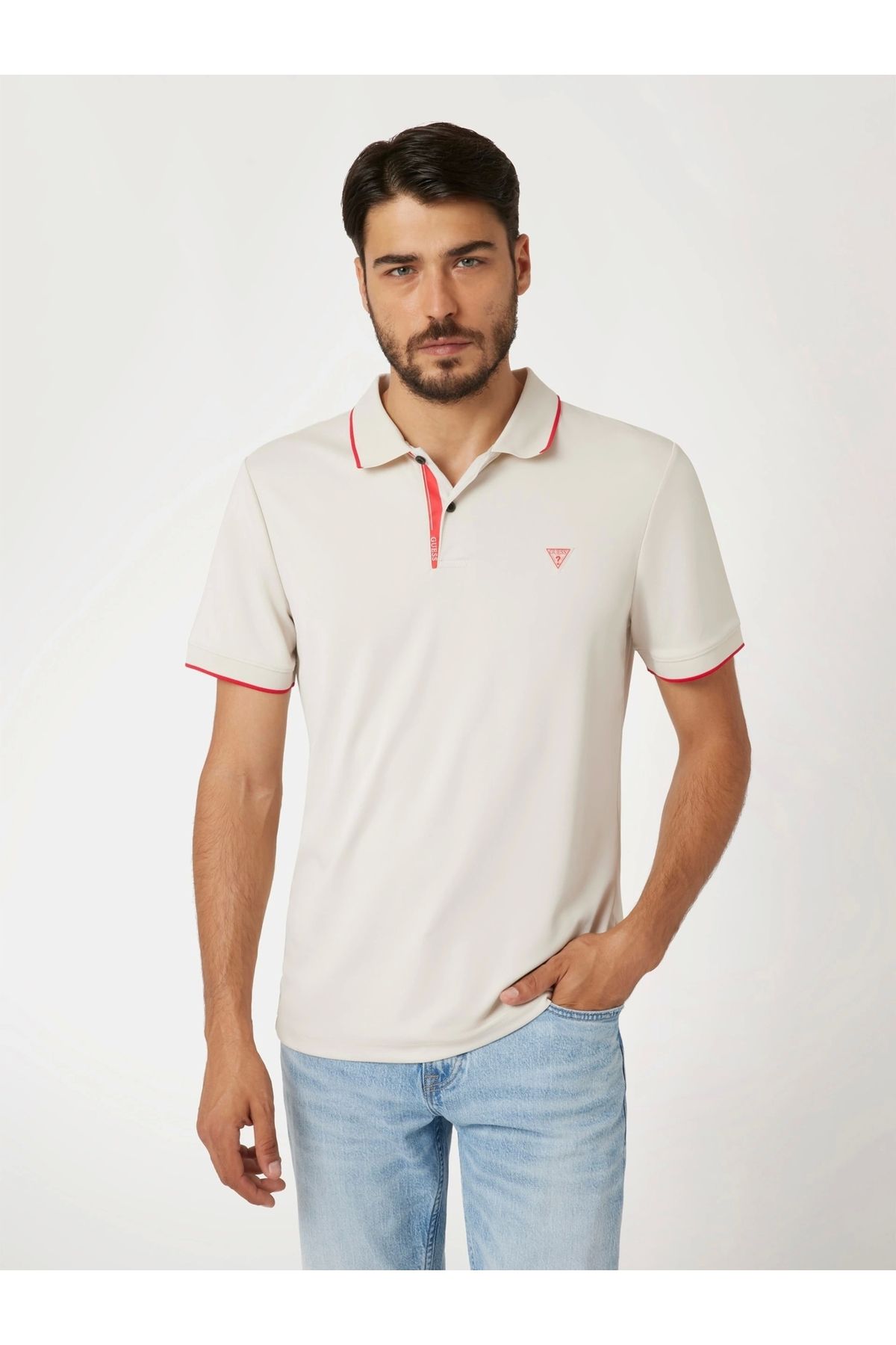 تیشرت مردانه کرم استرچ پولو Guess