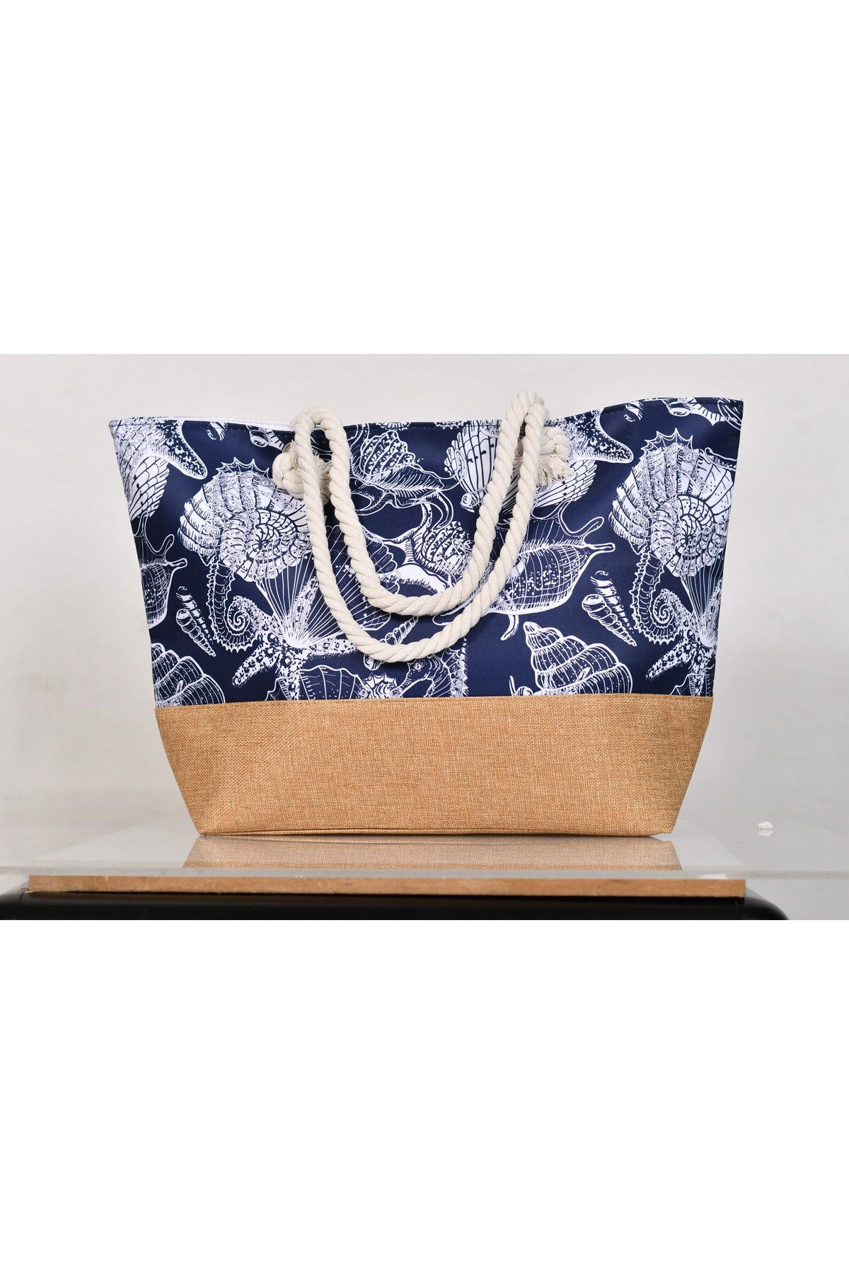 Generic-Stylish beach bag with a linen lining and a hemp rope handle, large capacity, water resistant 1