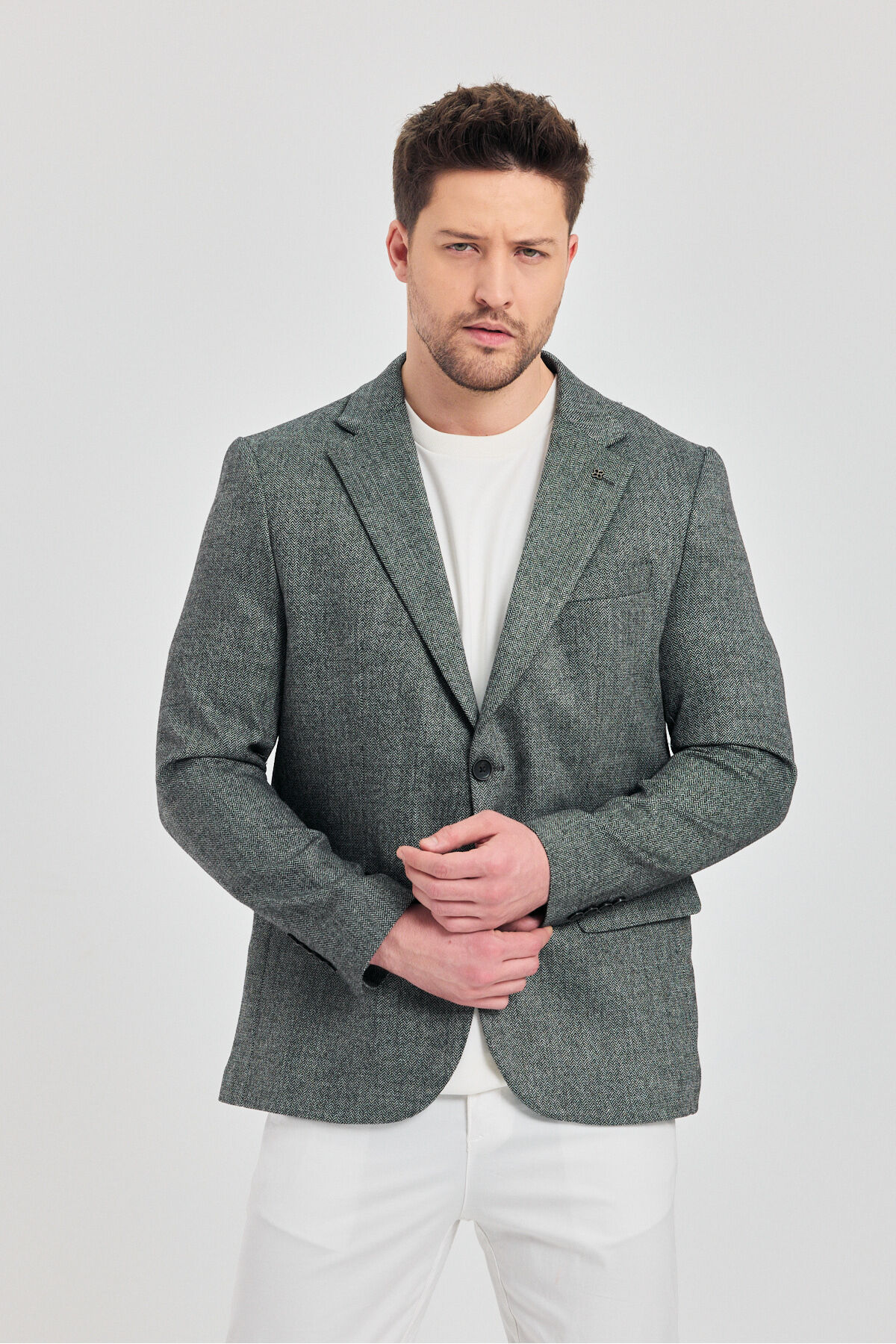 Frappoli Abdia Erkek Gri Balıksırtı Desenli Slim Fit Spor Blazer Ceket ...