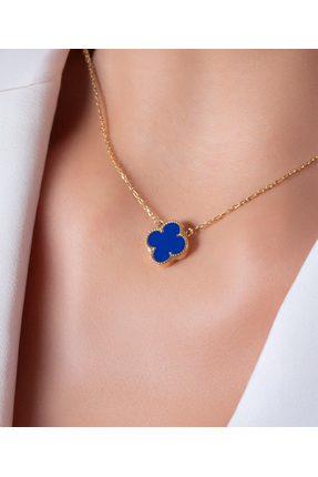 YCL JEWELLERY 14 Ayar Altın Lacivert Lapis Taşlı Yonca Kolye