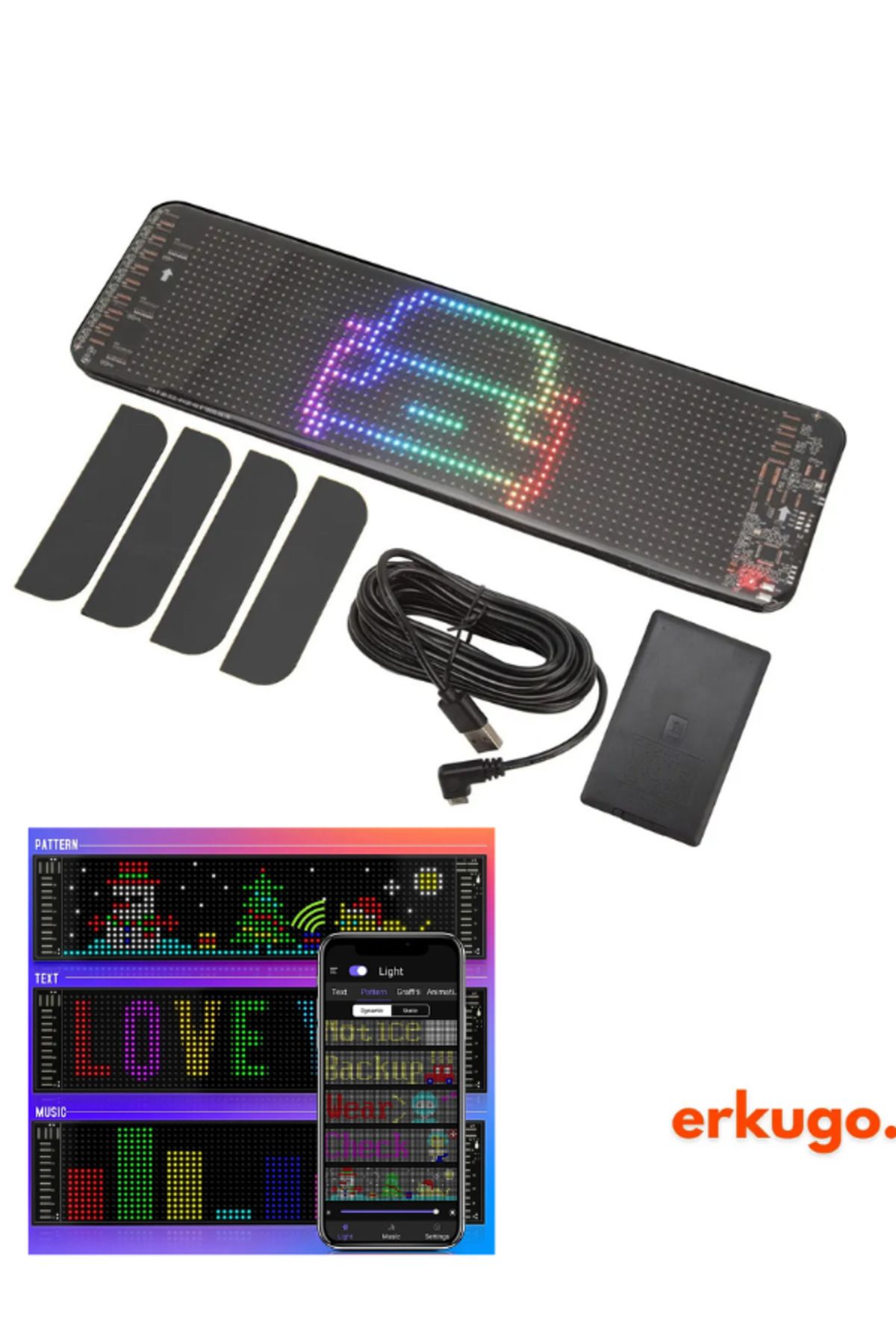 ERKUGO-Programmable Car LED Screen - Phone App, Remote Control, Floating Lettering Emoji 1