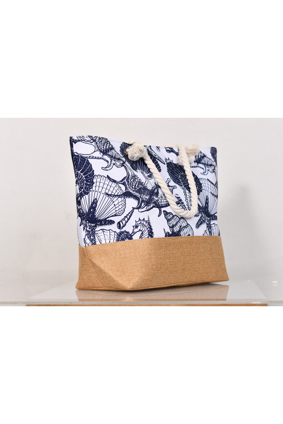 Generic-Stylish beach bag with a linen lining and a hemp rope handle, large capacity, water resistant 4