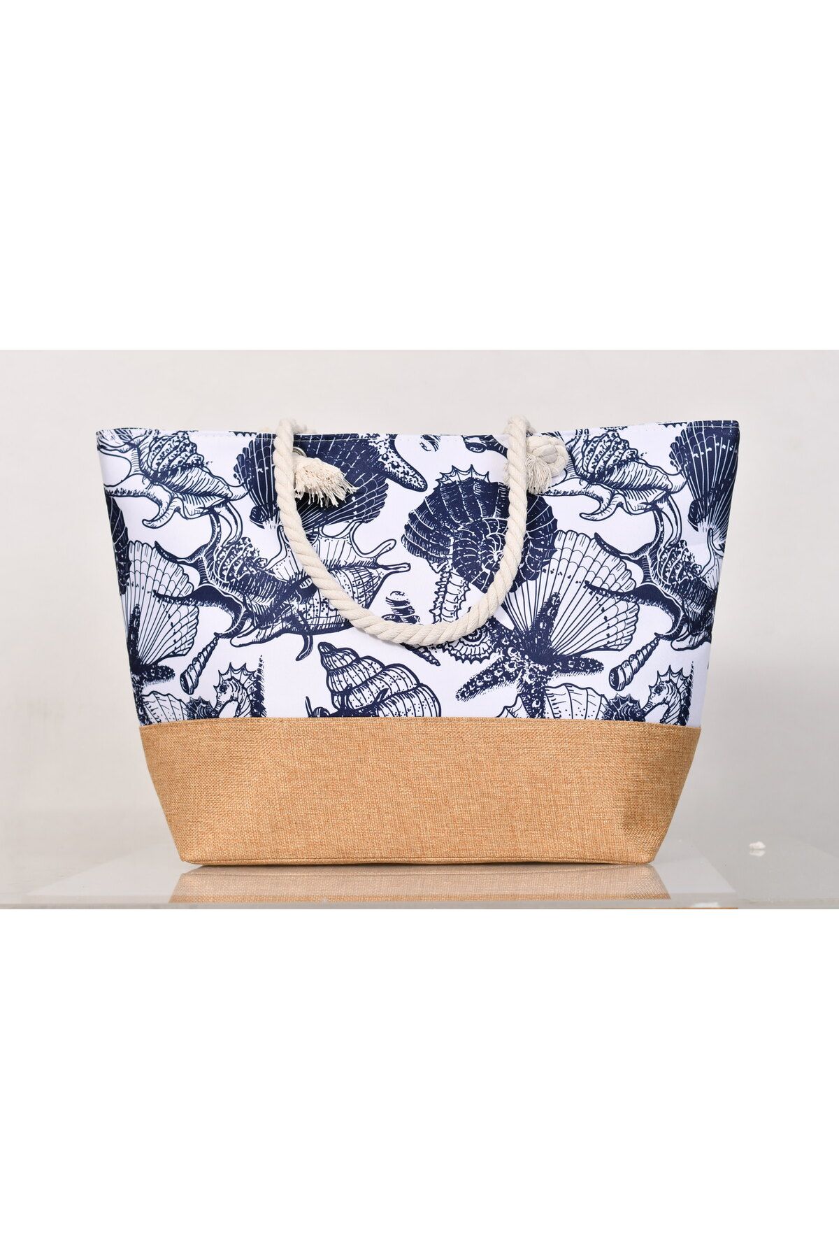 Generic-Stylish beach bag with a linen lining and a hemp rope handle, large capacity, water resistant 1