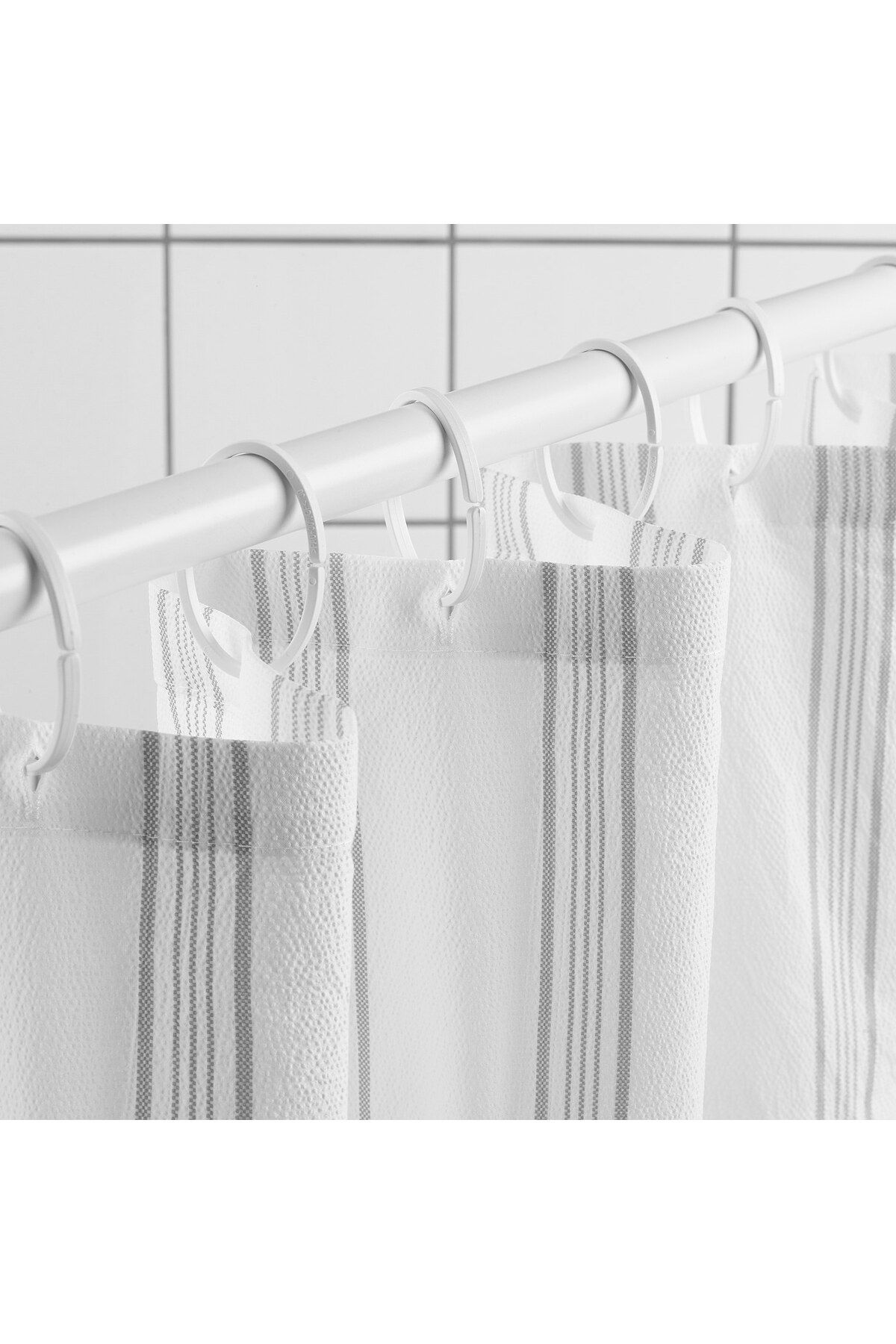 IKEA-SVARTSTARR Shower curtain, white/grey 3