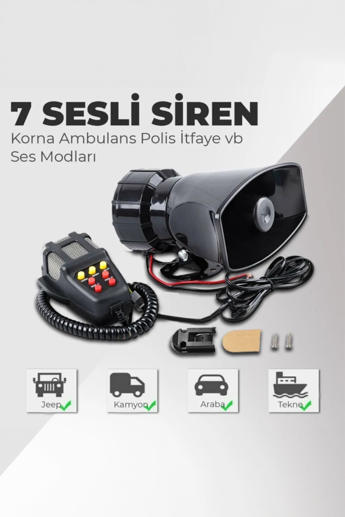 C9 Profesyonel Her Araca Uyumlu Universal 7 Sesli Siren 24 VOLT