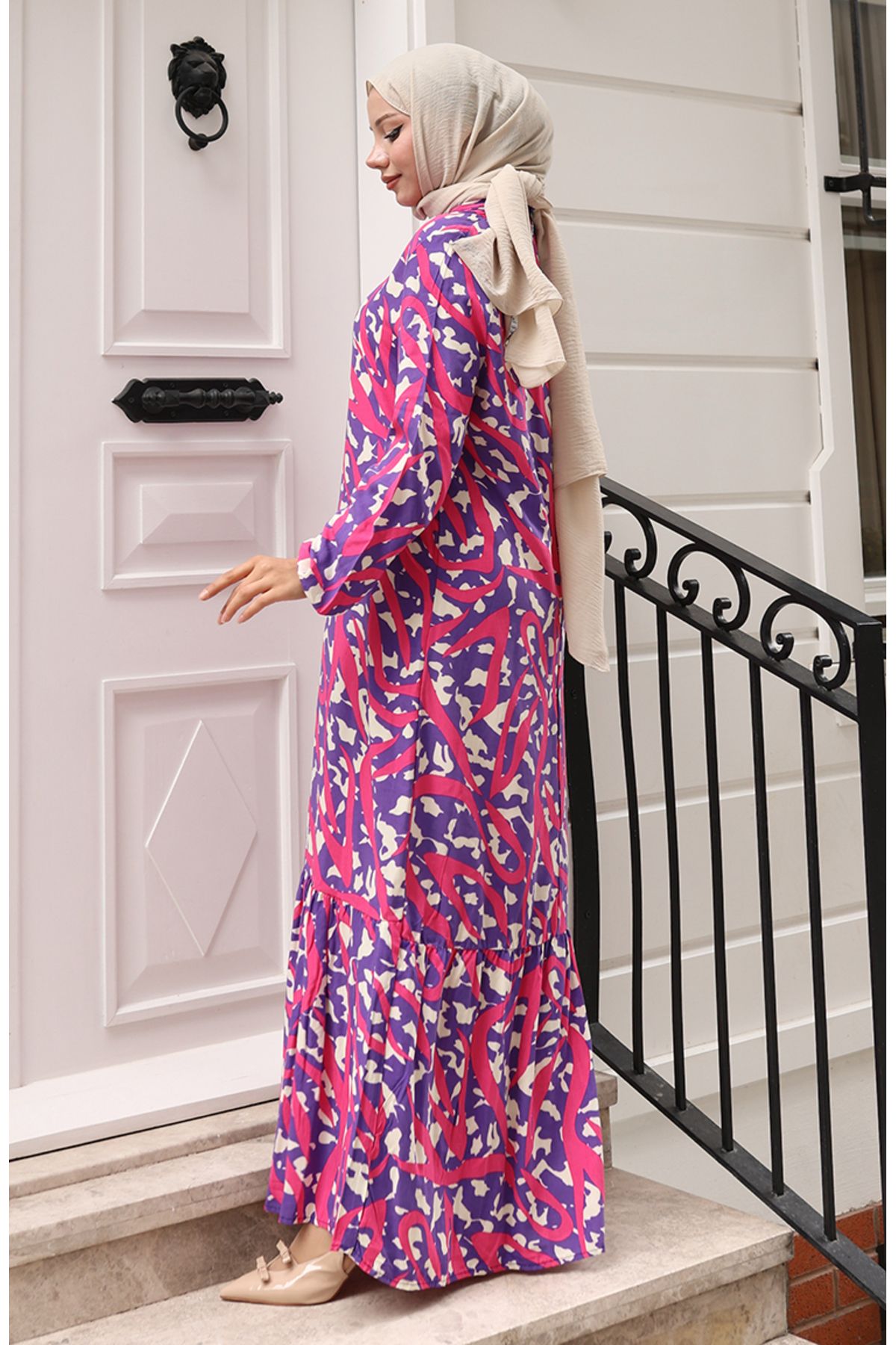 sefamerve-Fuchsia Motif Fabric Handle Elastic Dress 2016-05 4
