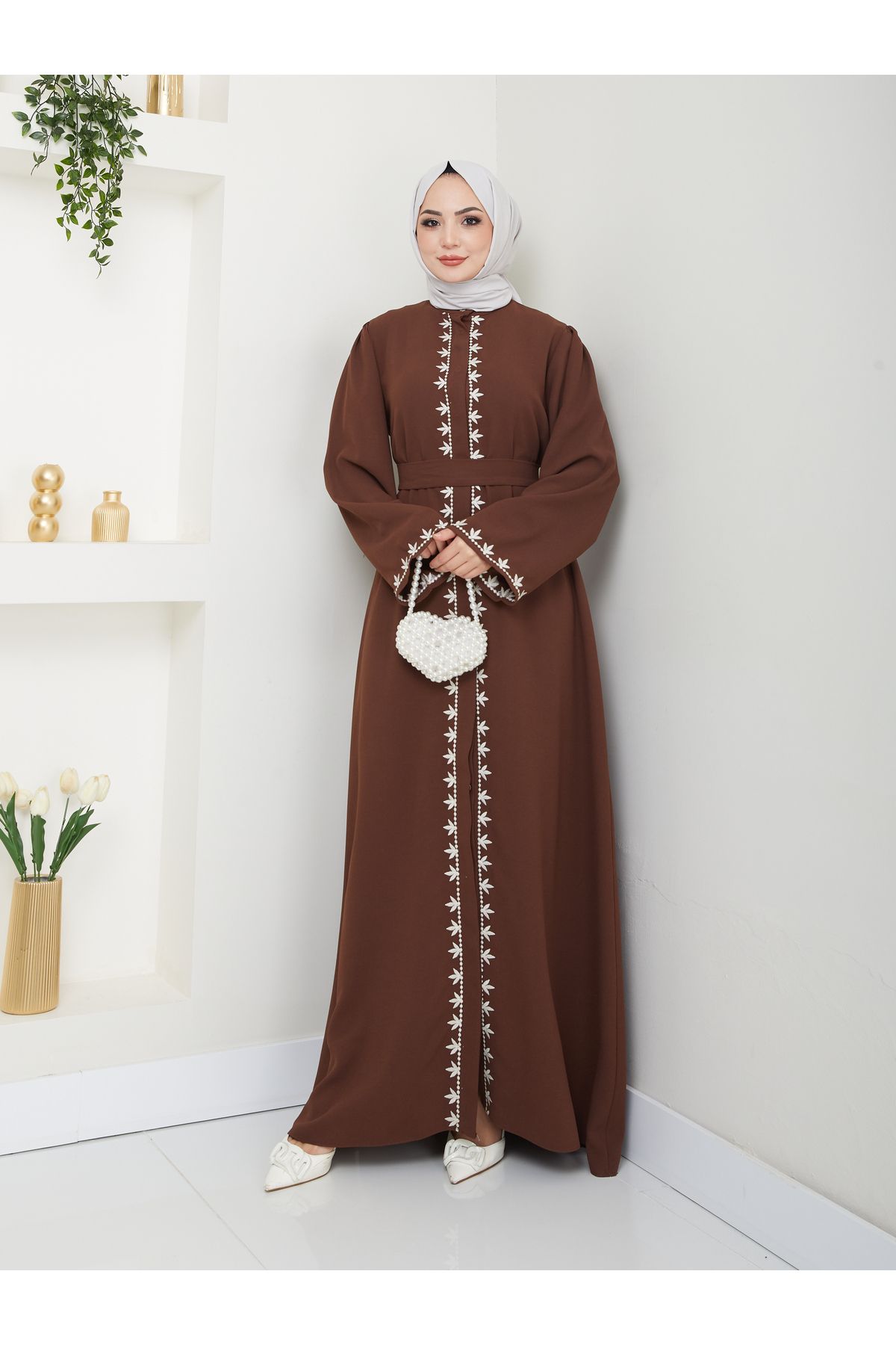 VOLT CLOTHİNG-Women's Embroidered Abaya Ferace Dress 8