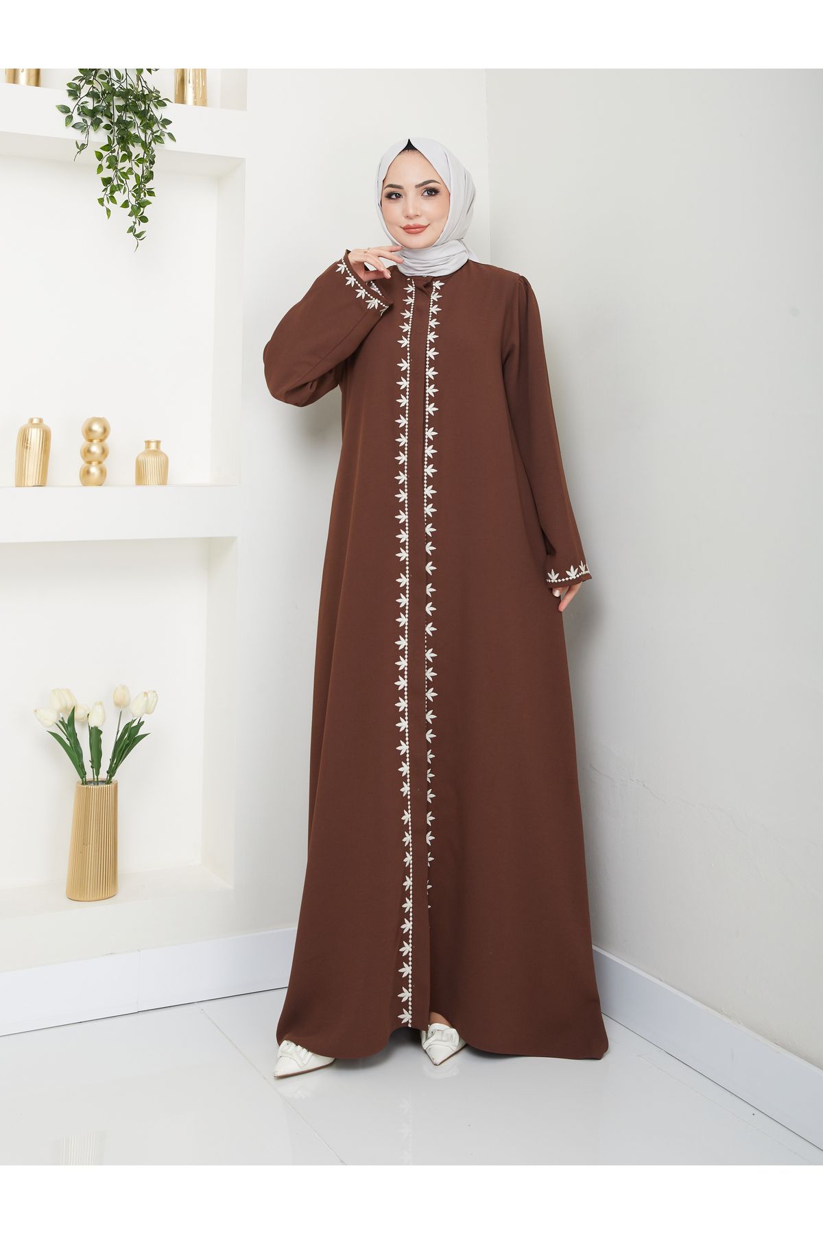 VOLT CLOTHİNG-Women's Embroidered Abaya Ferace Dress 7