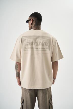 Respire Erkek Da Vinci Baskılı Oversize T-Shirt Bej