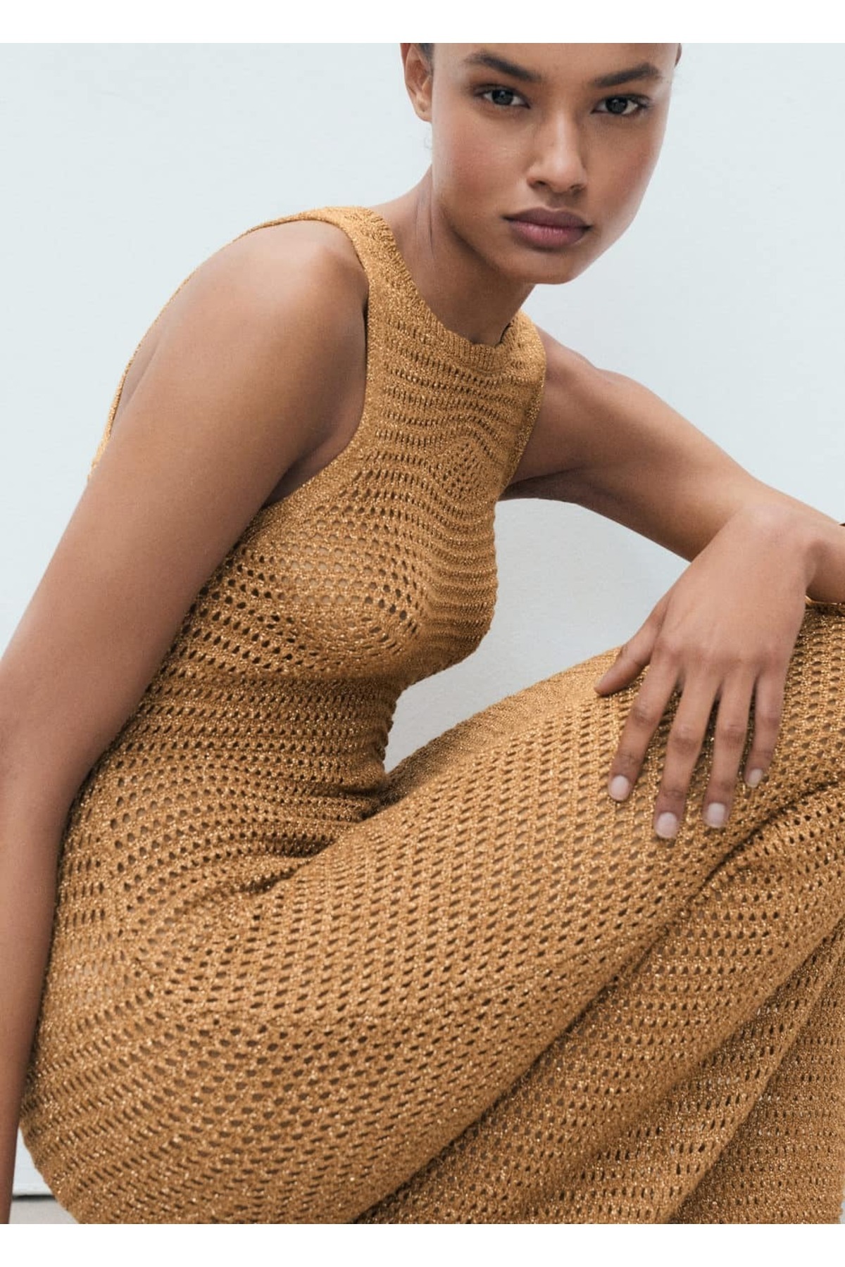 MANGO Woman-Durchbrochenes Mesh-Lureks-Kleid 5