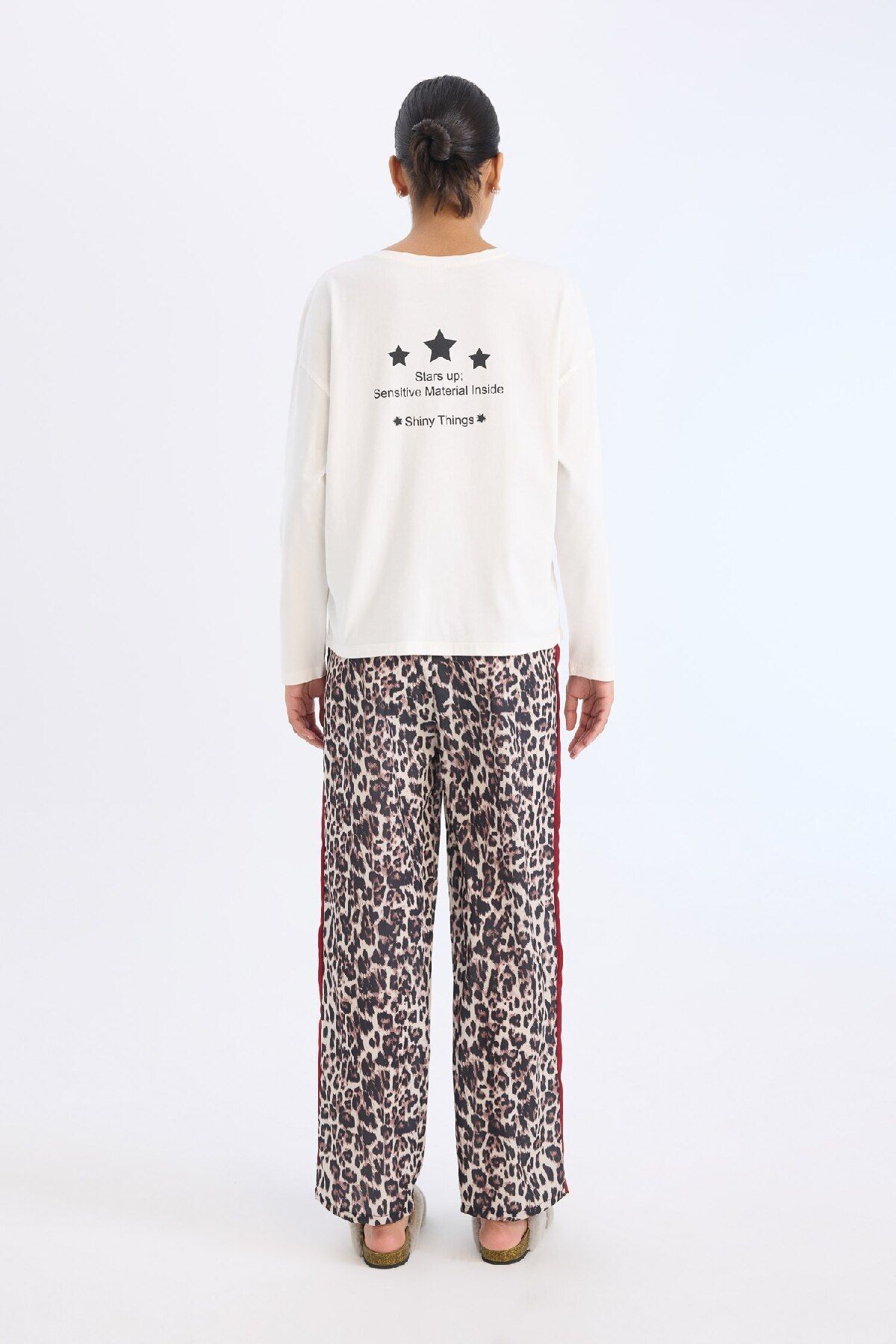 DeFacto-Pajamas Set Regular Fit Long Sleeve Printed Top Leopard Print Long Bottom-Fall in Love E2352Ax24Wn 7